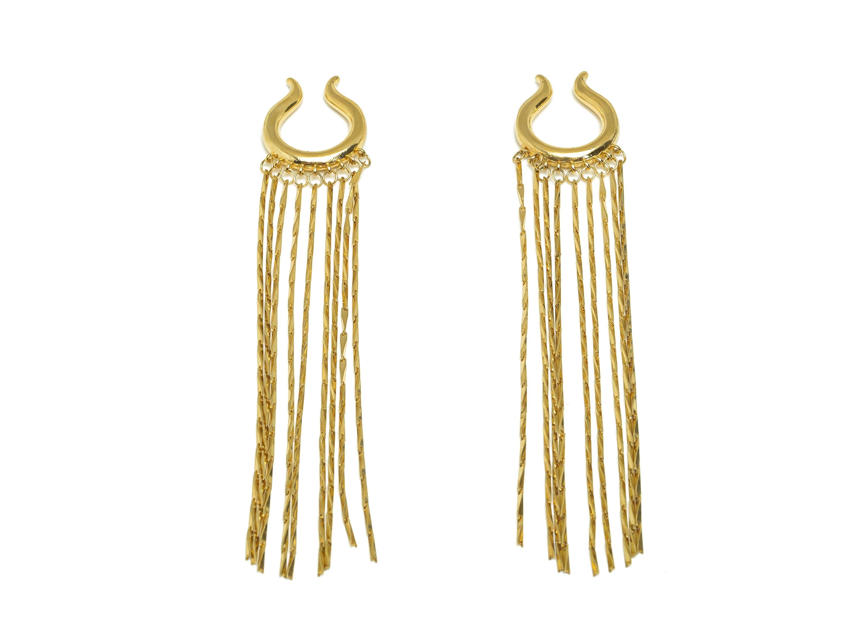 Brass Minimalist Ear Cuff - Gold Thick Tassel Earring Cuff - Thick Cartilage Cuff Chain Ear - 18K Real Gold Plated -117x20x3.9mm - RGP7616 - DOMEDBAZAAR