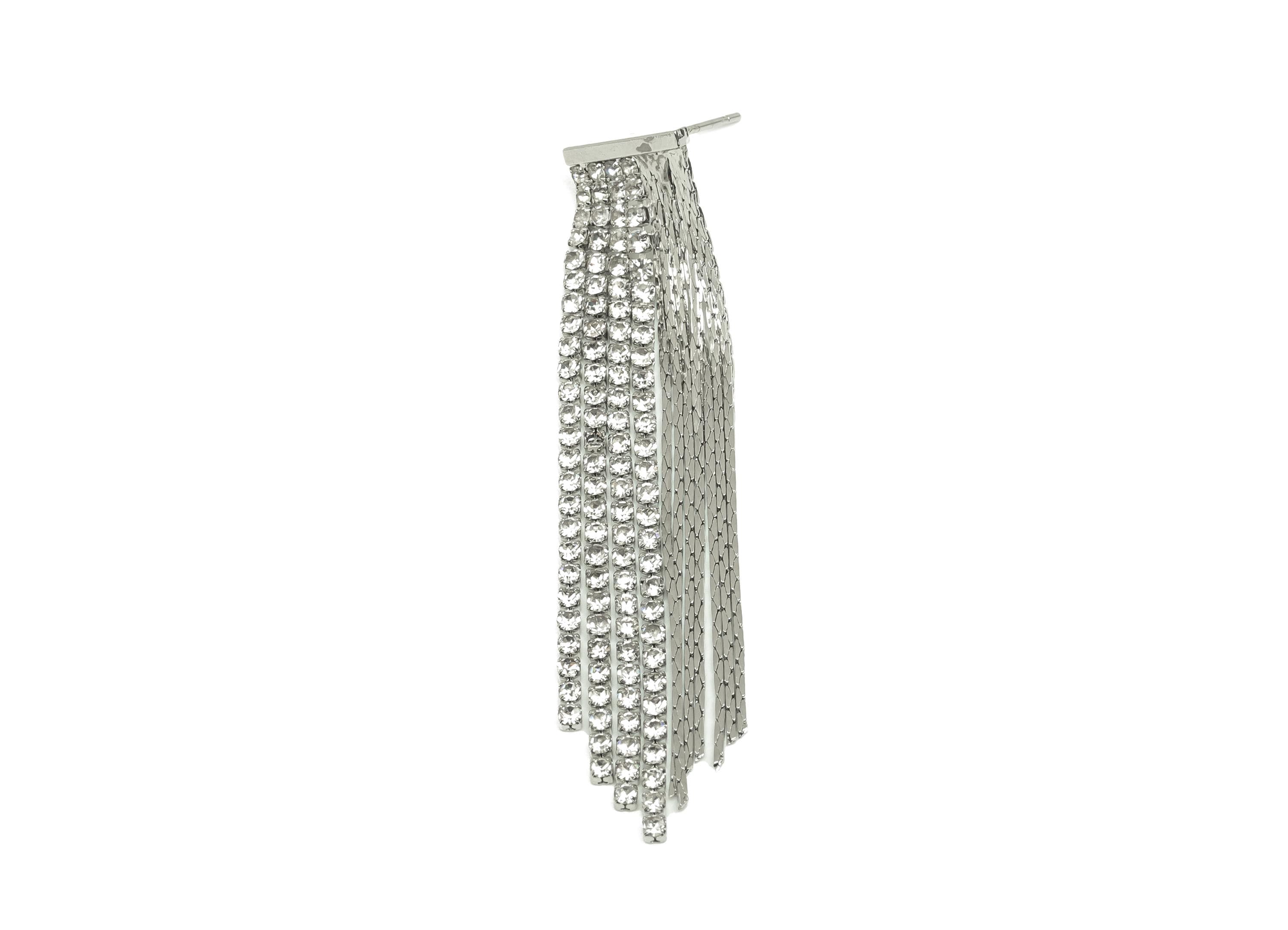 Brass Tassel Chian Ear - Zircon Snake Chian Earring Post - White CZ Long Chian Ear - 18K Real White Gold Plated - 56.5x12.27x1.8mm - RGP7620 - DOMEDBAZAAR