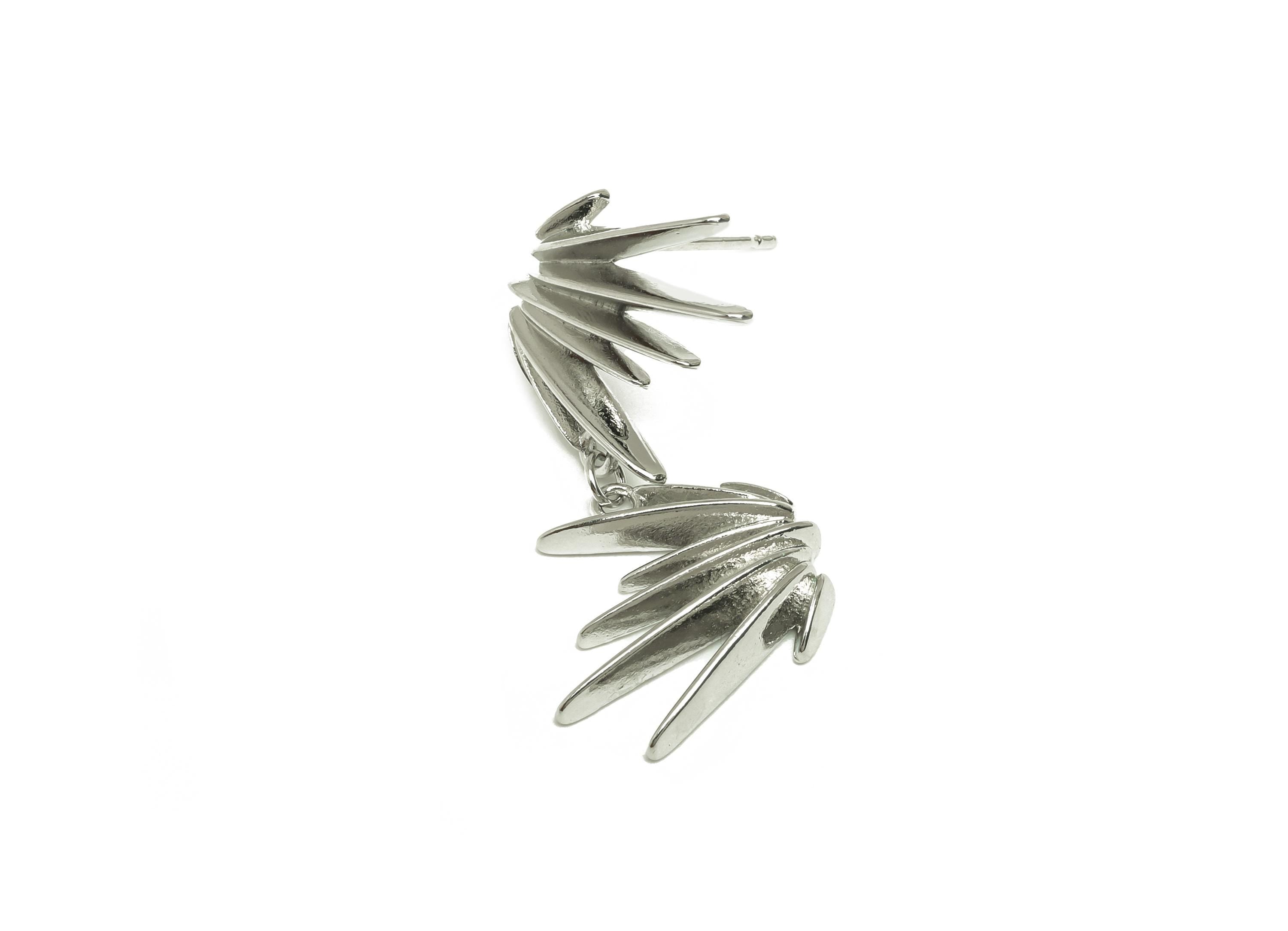 Brass Spikes Dangle Ear - Sunshine Hanging Earring Post - White Spikes Dangle Ear - 18K Real White Gold Plated - 28.3x16.5x3.6mm - RGP7622 - DOMEDBAZAAR
