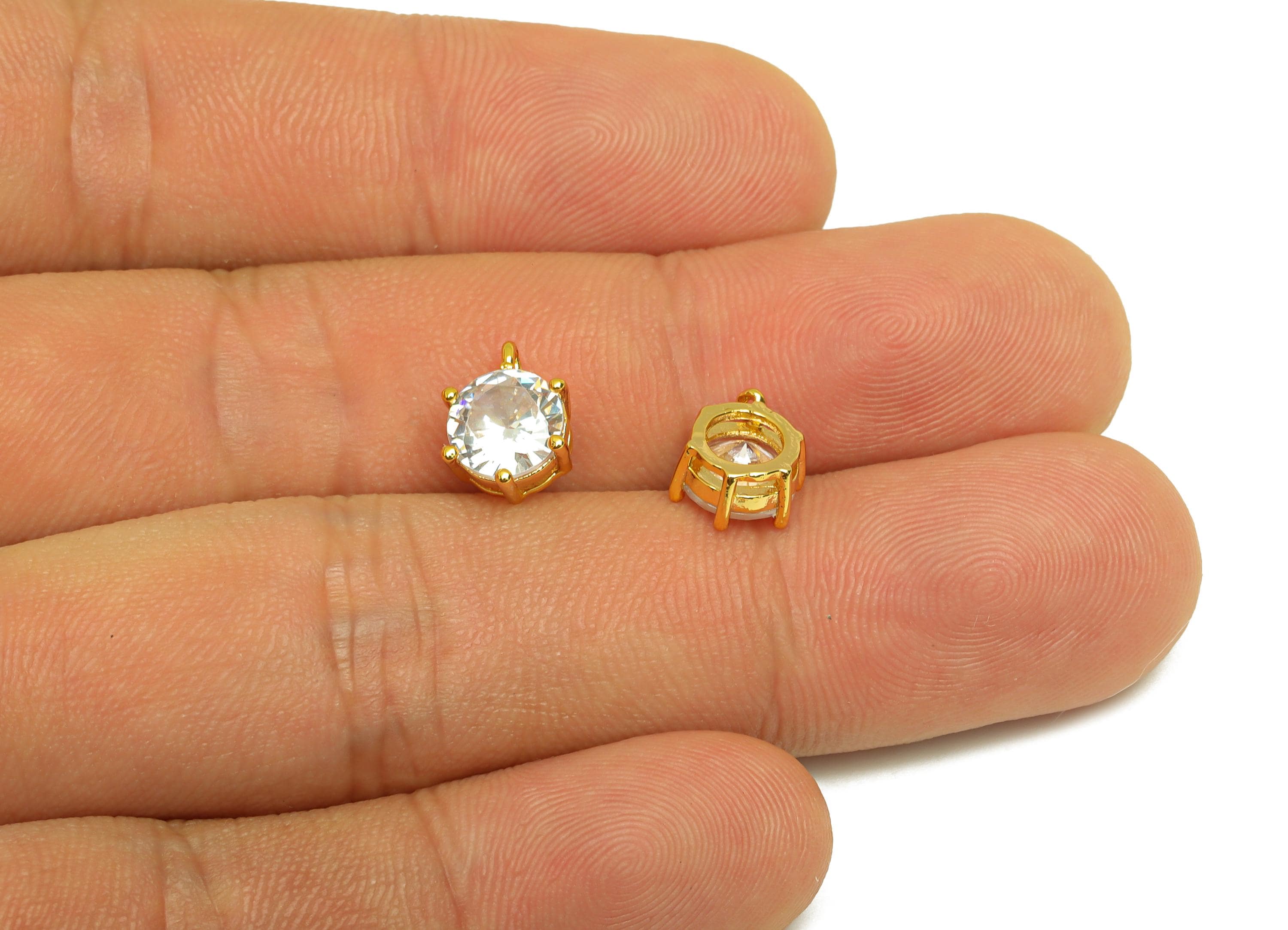 Brass Round Zircon Charms - Gold Mini Round Pendant - Tiny Cubic Zircon Earring Charms - 18K Real Gold Plating - 10.05x8.32x4.2mm - RGP7670 - DOMEDBAZAAR