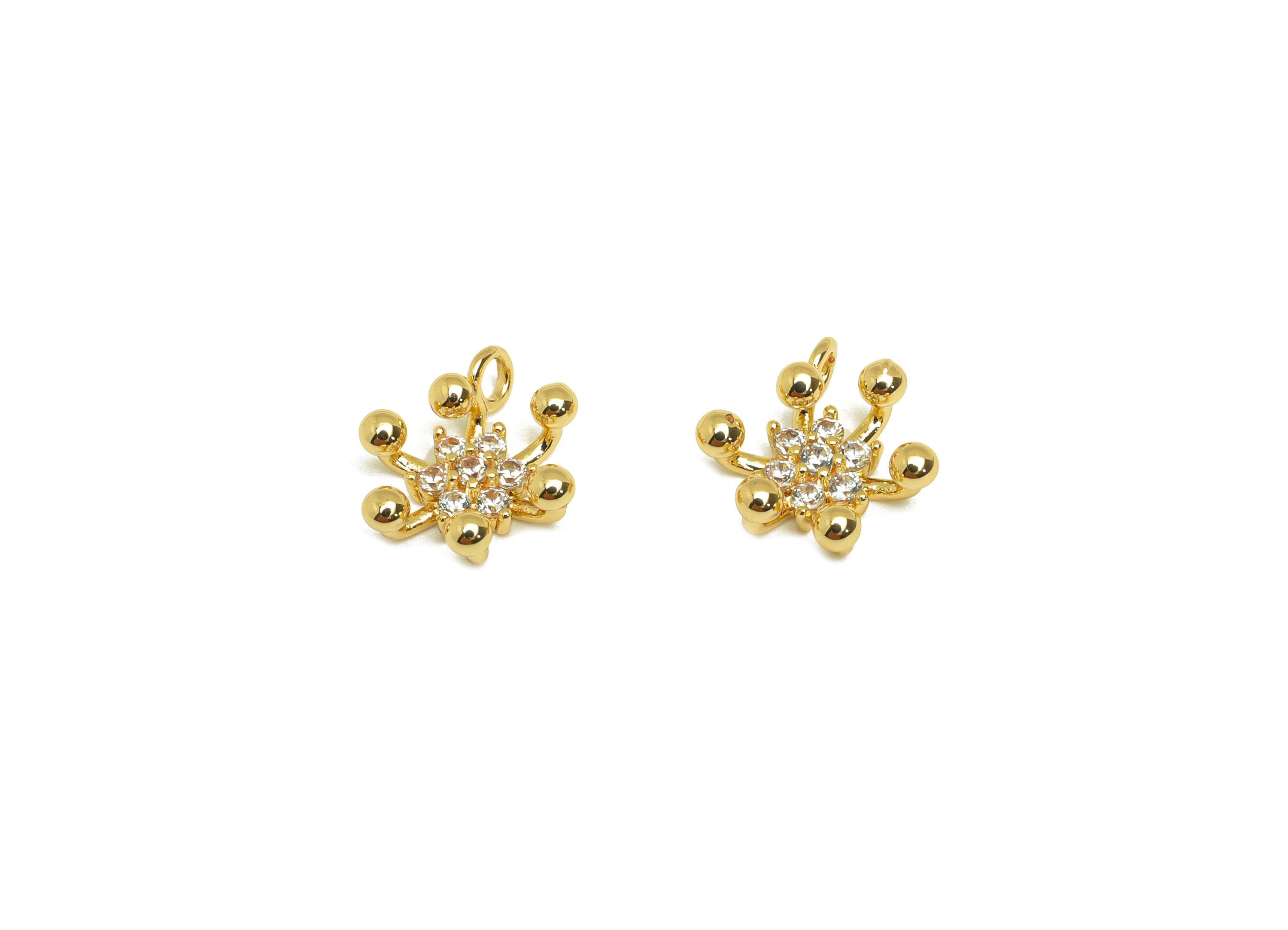 Brass Flower Zircon Charms - Gold Mini Botanical Pendant - CZ Flower Earring Charms - 18K Real Gold Plating - 10.31x8.57x4.06mm - RGP7672 - DOMEDBAZAAR