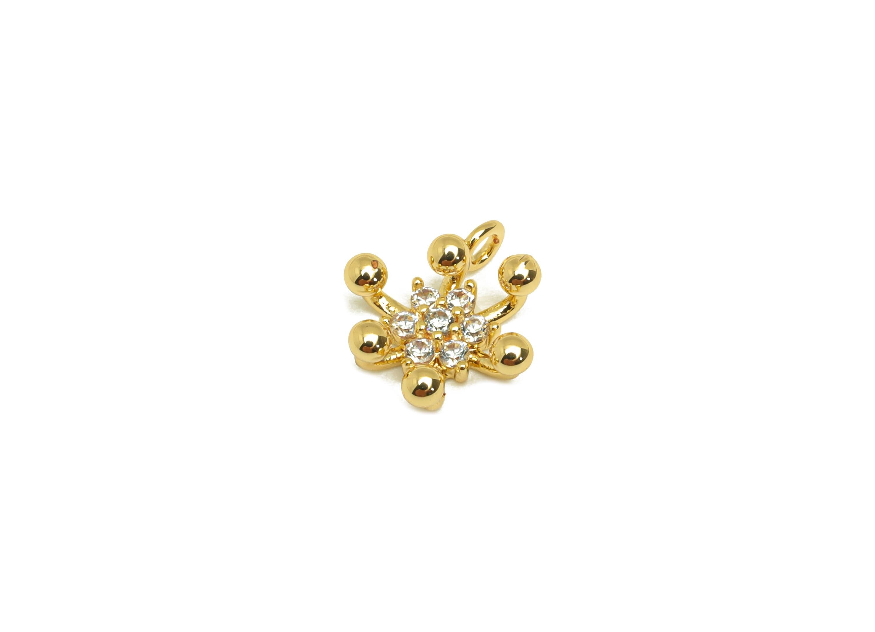 Brass Flower Zircon Charms - Gold Mini Botanical Pendant - CZ Flower Earring Charms - 18K Real Gold Plating - 10.31x8.57x4.06mm - RGP7672 - DOMEDBAZAAR