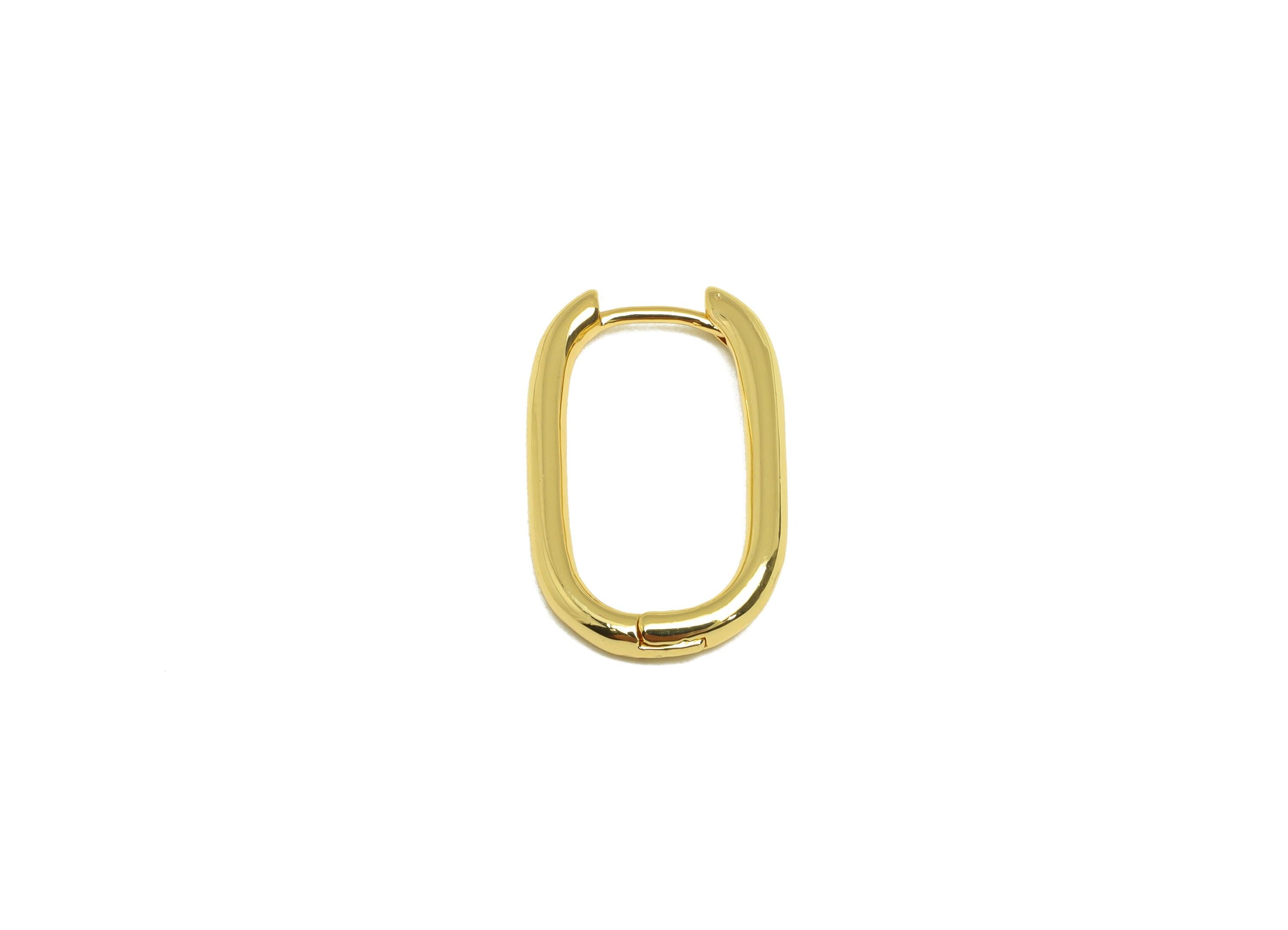 Brass Rectangle Hoop Earring - Gold U Huggie Hoop Earring Clasp - Rectangle Hoop Earring - 18K Real Gold Plated - 20.2x12.4x2.07mm - RGP7678 - DOMEDBAZAAR