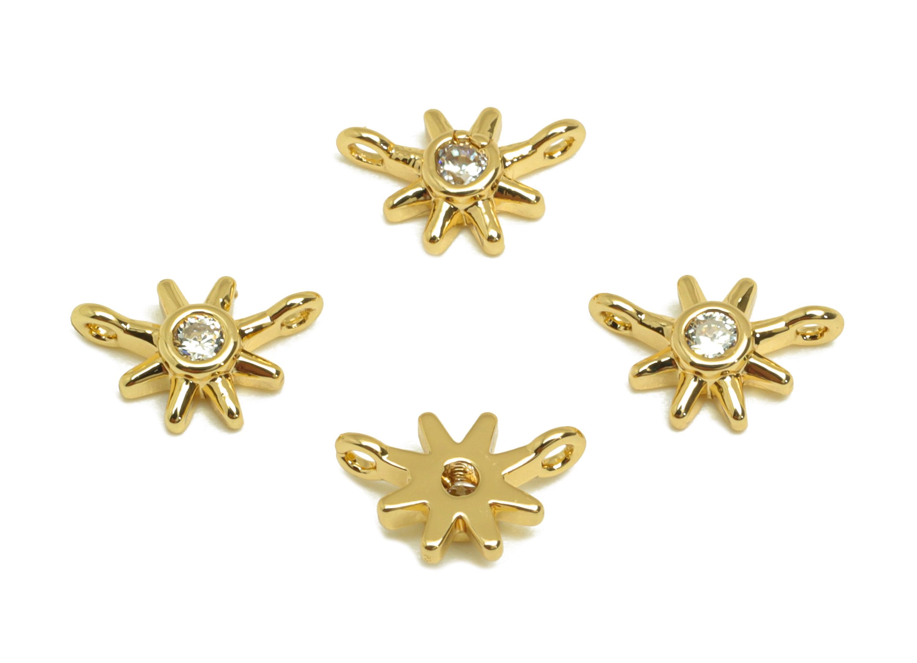 Brass Star Connector - Gold Cubic Zircon Mini Star Charm - Tiny Minimalist Star Connector - 18K Real Gold Plating - 8.83x5.8x2.24mm- RGP7681 - DOMEDBAZAAR