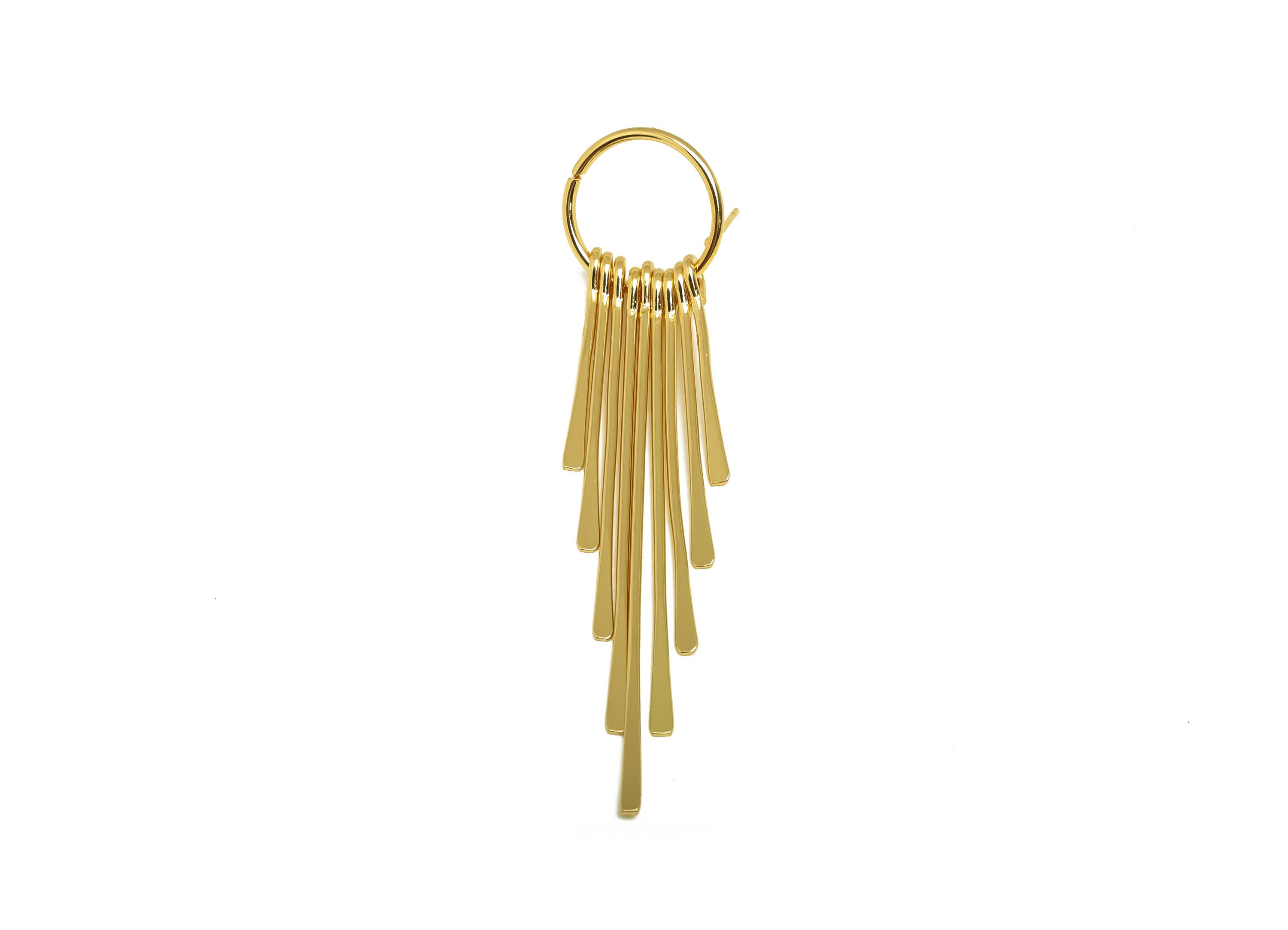 Hammered Tassel Earring Stud - Brass Dangle Tassel Wire Earring Post - Tassel Earring Post - 18K Real Gold Plating - 83x17x1.39mm - RGP8174 - DOMEDBAZAAR