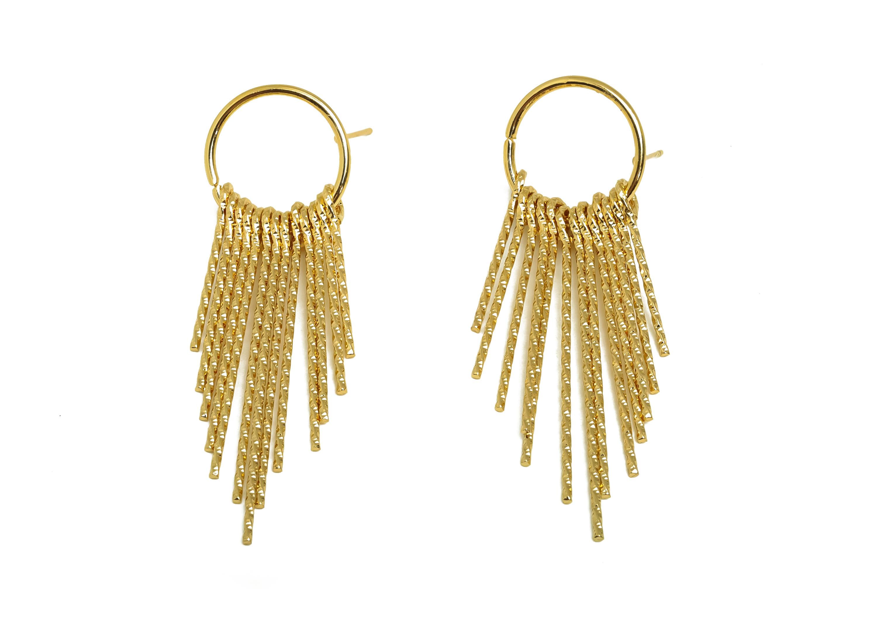 Brass Tassel Earring Stud - Brass Dangle Tassel Wire Earring Post - Textured Tassel Earring Post - 18K Real Gold Plating - 63x19x1mm-RGP8177 - DOMEDBAZAAR