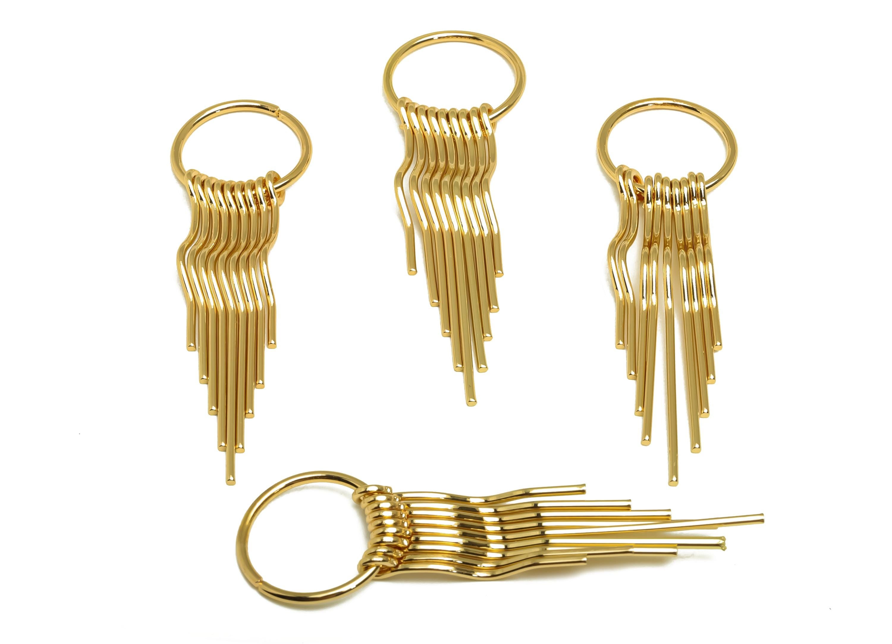 Brass Tassel Earring Charm - Brass Dangle Tassel Wire Earring Charm - Wavy Earring Charm - 18K Real Gold Plating - 66x20x1.39mm - RGP8172 - DOMEDBAZAAR