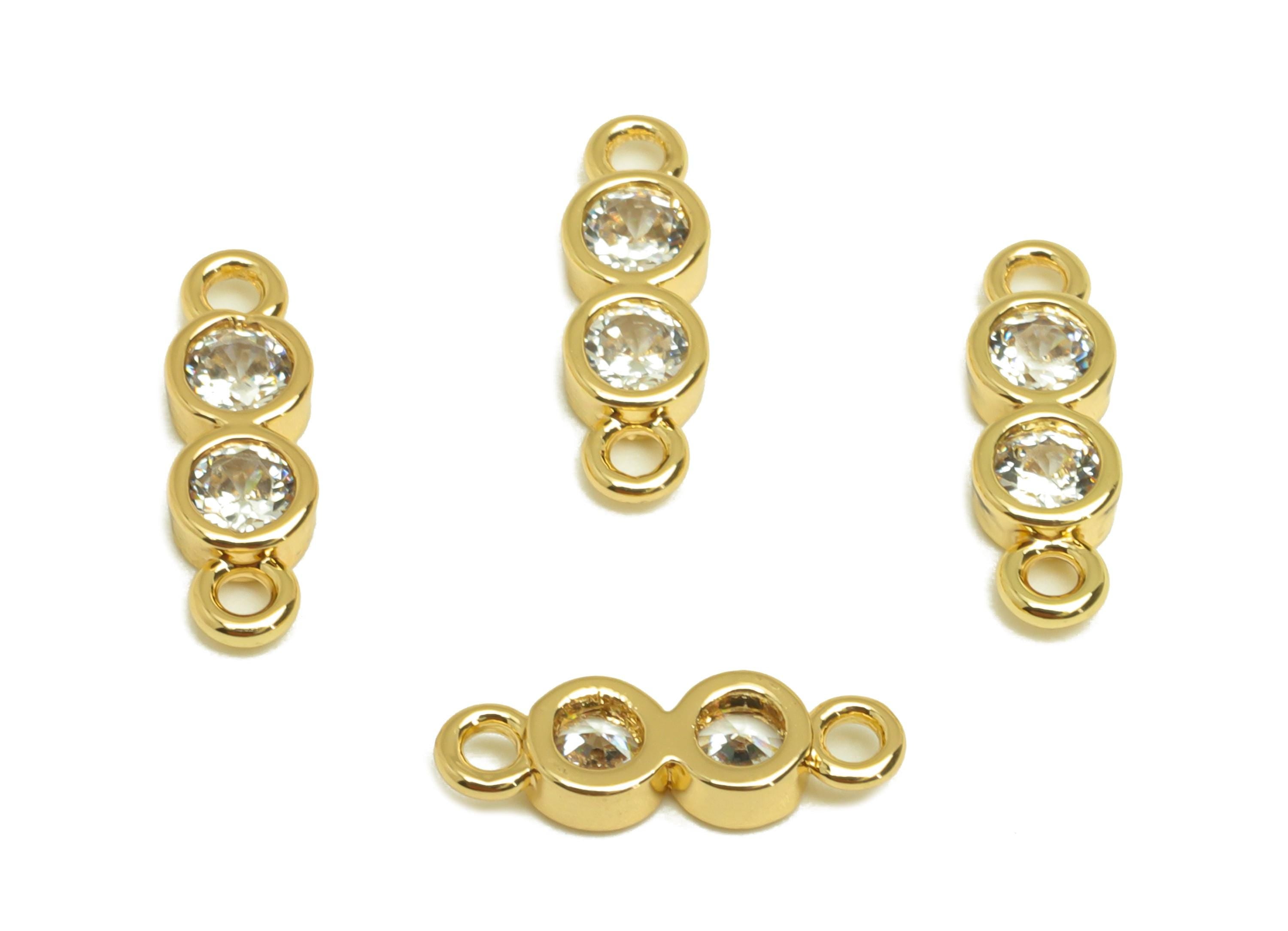 Brass Zircon Connector - Gold Mini Cubic Zircon Charm - Tiny Minimalist Round Connector - 18K Real Gold Plating - 11.74x3.82x1.95mm- RGP7684 - DOMEDBAZAAR