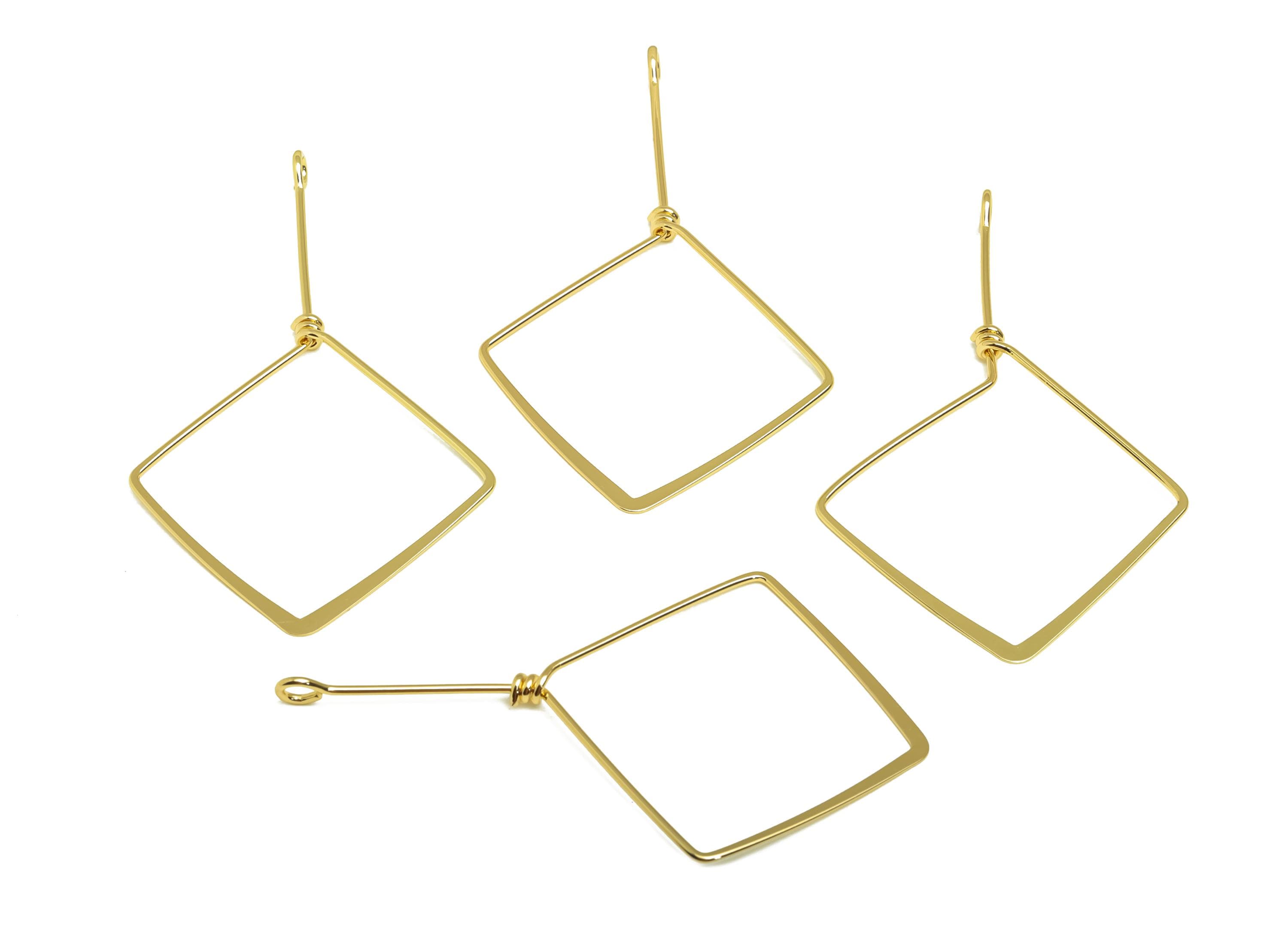 Brass Wire Square Earring Charm - Brass Hammered Wire Earring Charm - Brass Geometry Wire Charm - 18K Real Gold Plating - 68x39x1mm -RGP8166 - DOMEDBAZAAR