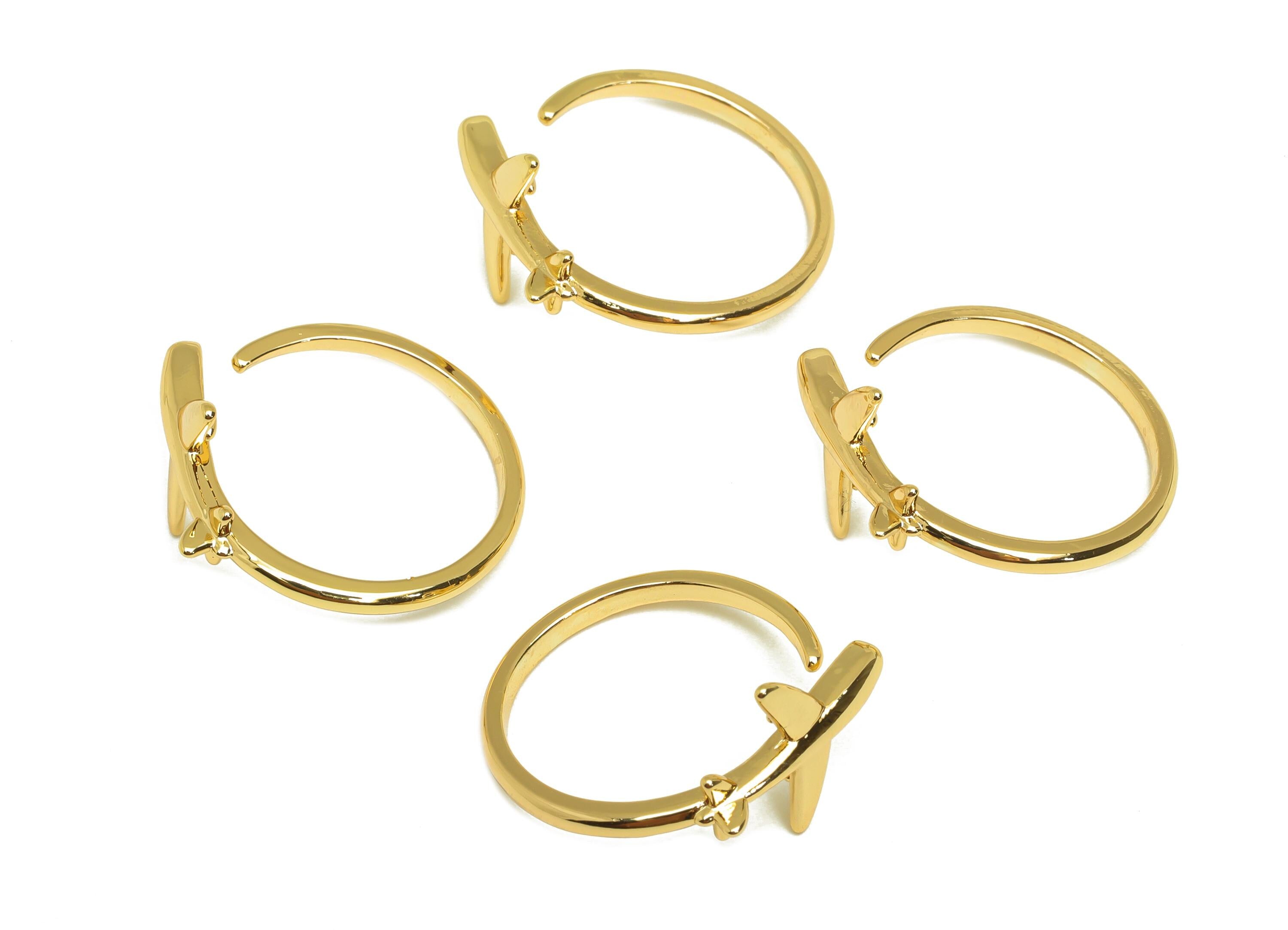 Brass Adjustable Ring - Open Round Airplane Hoop Ring - Gold Open Circle Airplane Ring - 18K Real Gold Plating - 22.8x21.8x11mm - RGP7687 - DOMEDBAZAAR