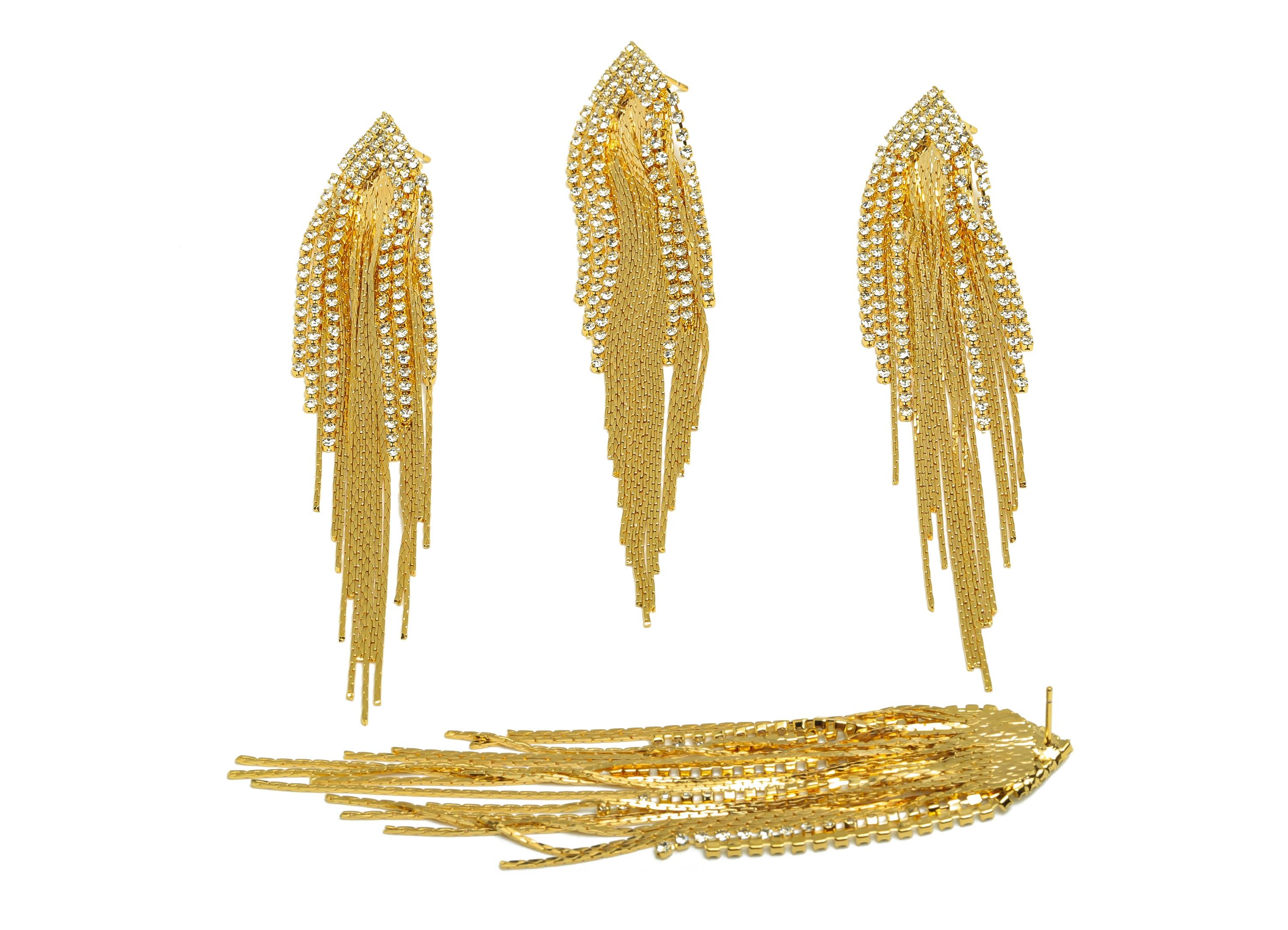 Brass Tassel Earring Charm - Geometry Tassel Wire Earring Charm - Cubic Zircon Earring Charm - 18K Real Gold Plated - 103.9x15x2mm - RGP7339 - DOMEDBAZAAR