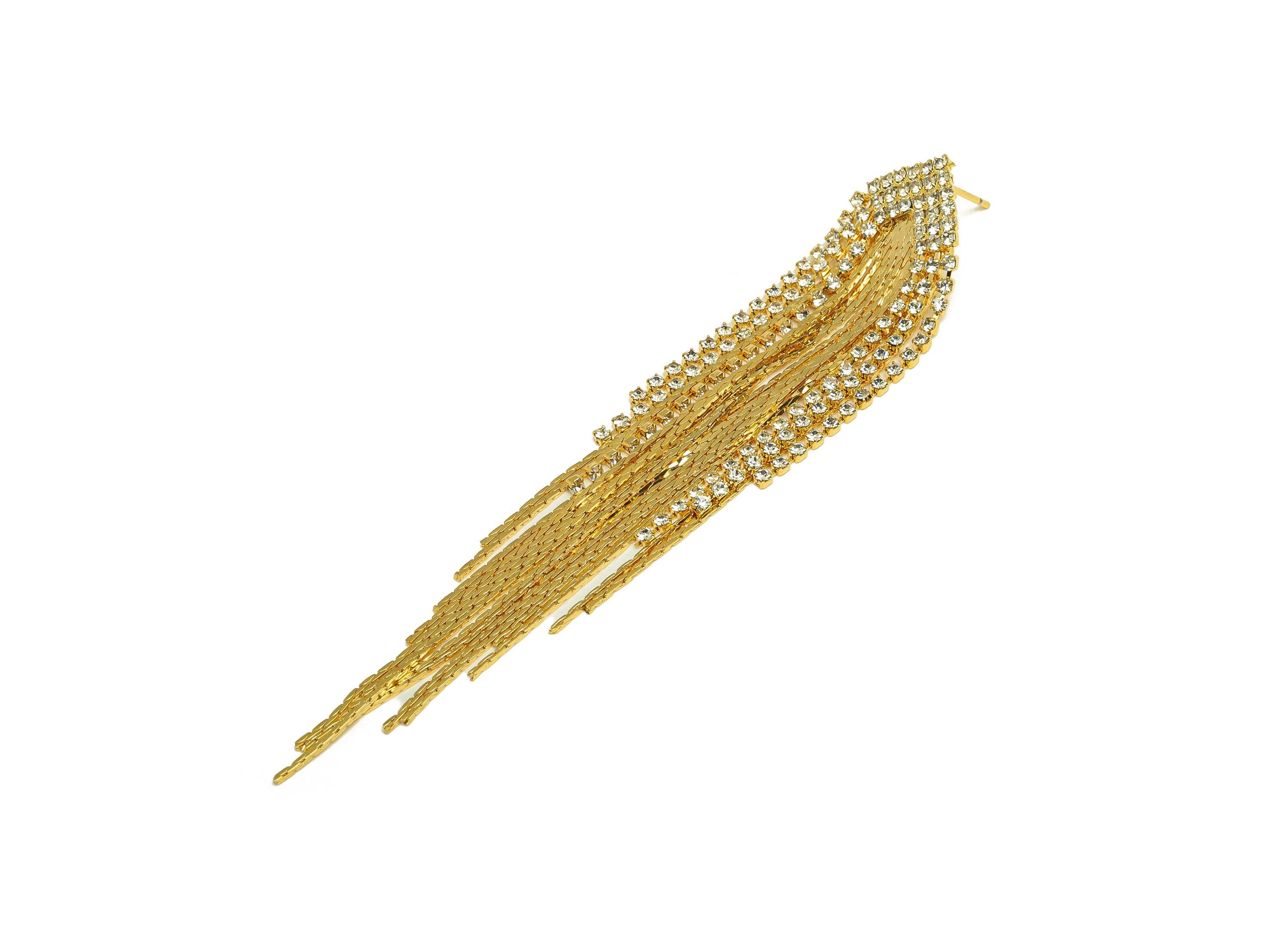 Brass Tassel Earring Charm - Geometry Tassel Wire Earring Charm - Cubic Zircon Earring Charm - 18K Real Gold Plated - 103.9x15x2mm - RGP7339 - DOMEDBAZAAR