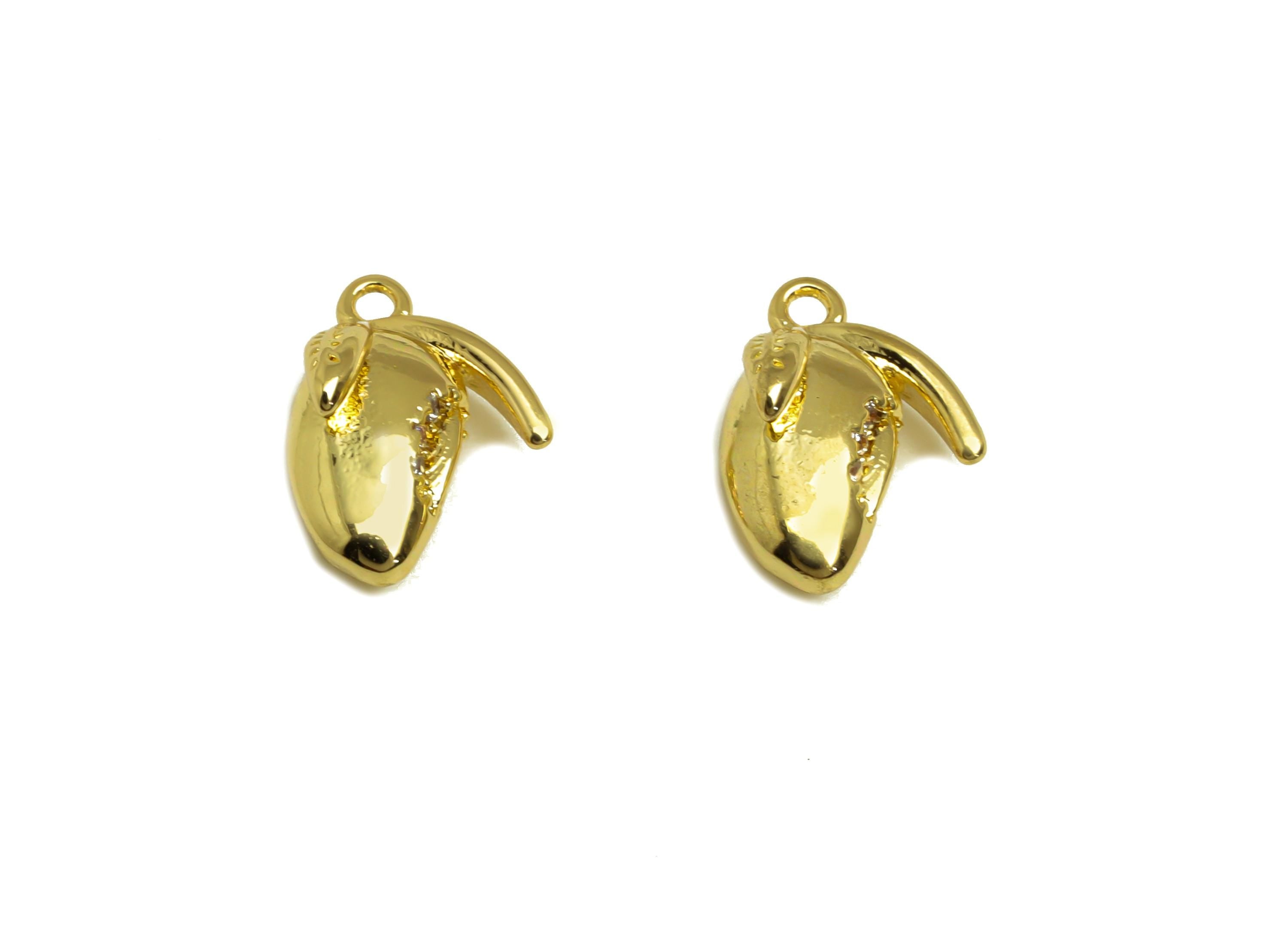 Brass CZ Mango Earring Charm - Brass Mango Figure Charm - Cubic Zircon Pendant - Fruit Pendant - 18K Real Gold Plating - 11x8x4mm - RGP8141 - DOMEDBAZAAR