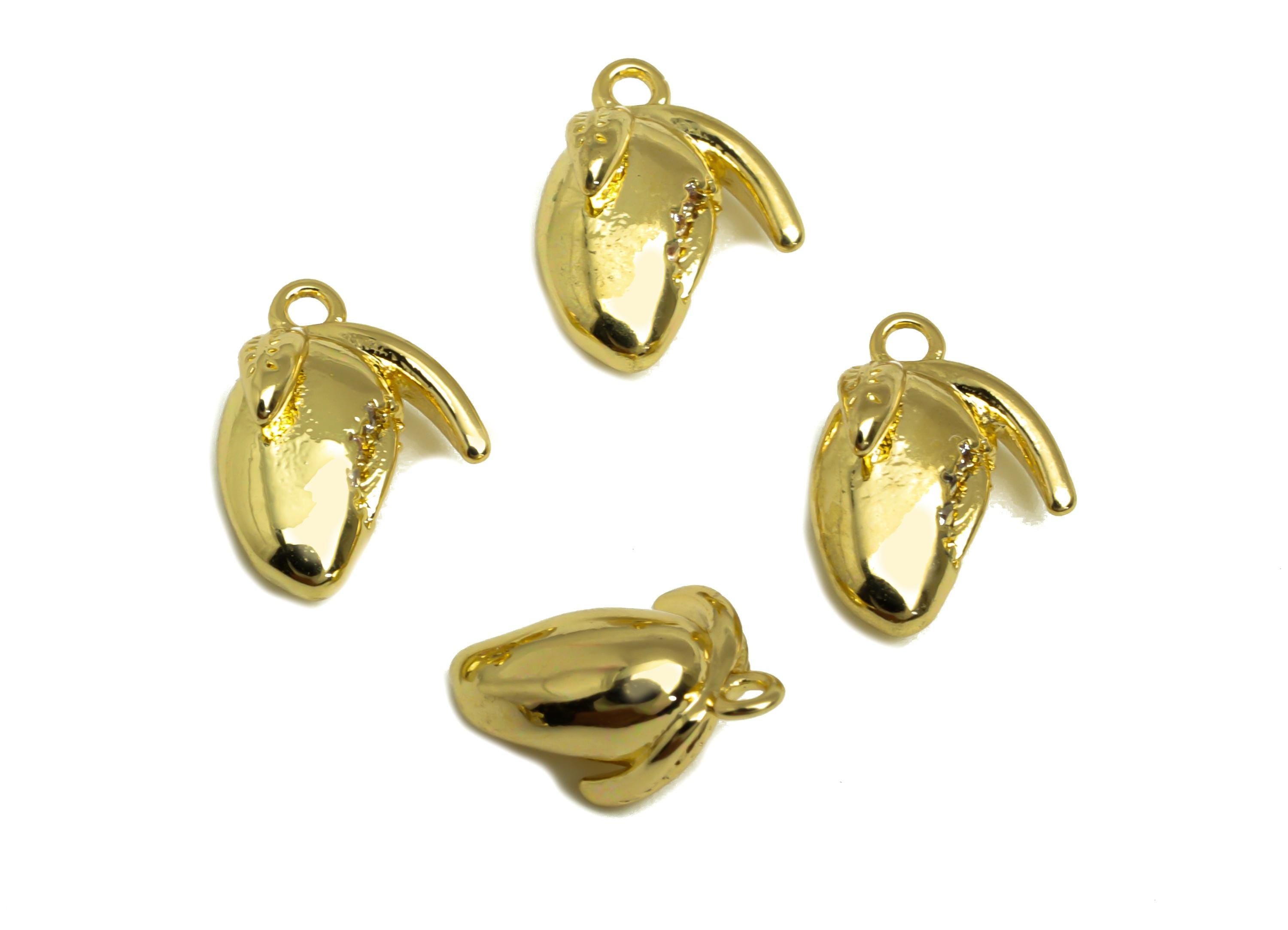 Brass CZ Mango Earring Charm - Brass Mango Figure Charm - Cubic Zircon Pendant - Fruit Pendant - 18K Real Gold Plating - 11x8x4mm - RGP8141 - DOMEDBAZAAR