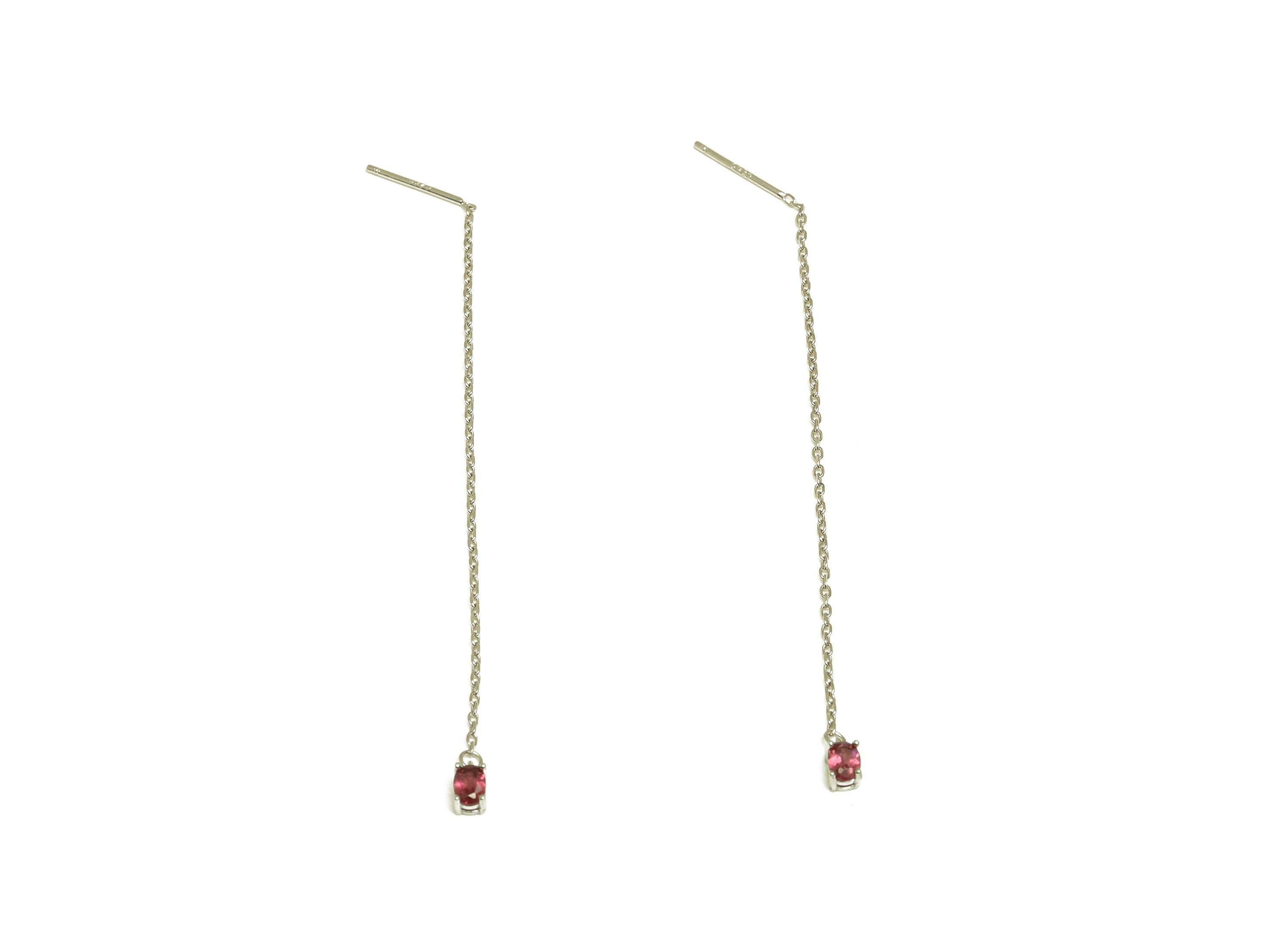 Garnet Tassel Earring Post - 925 Silver Oval Crystal Earring Post - Natural Stone Dangle Gemstone Silver Earring Post - 82x3mm - RGP7344B - DOMEDBAZAAR