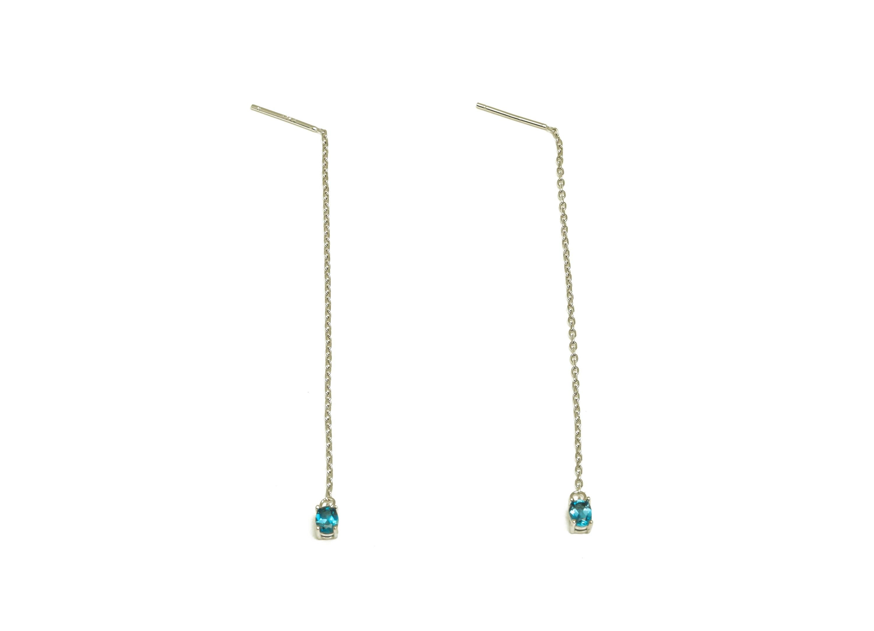 Topaz London Blue Tassel Earring Post - 925 Silver Crystal Earring Post - Natural Stone Dangle Gemstone Earring Post - 82x3mm - RGP7344D - DOMEDBAZAAR