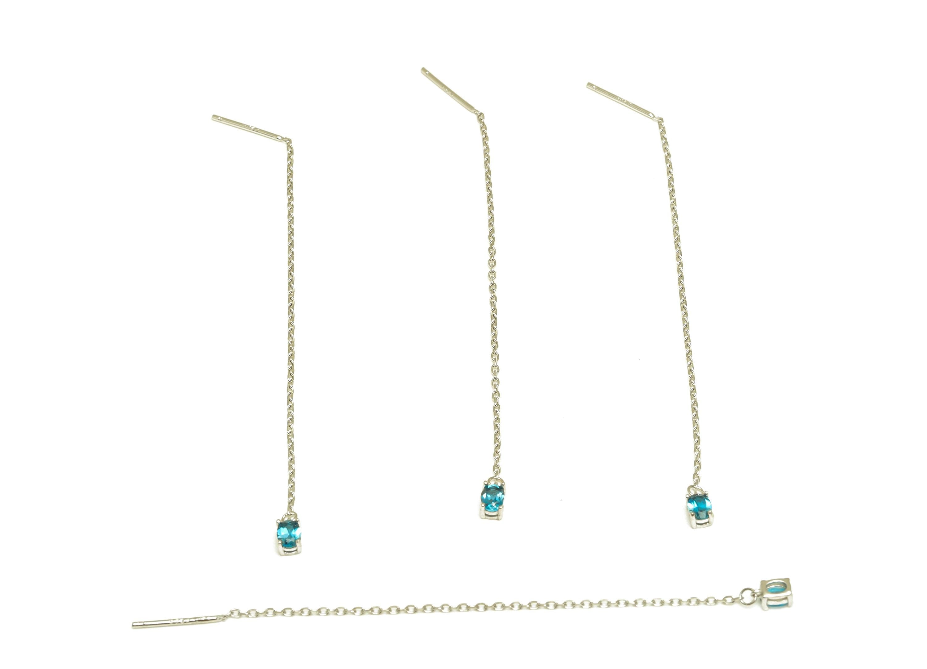 Topaz London Blue Tassel Earring Post - 925 Silver Crystal Earring Post - Natural Stone Dangle Gemstone Earring Post - 82x3mm - RGP7344D - DOMEDBAZAAR
