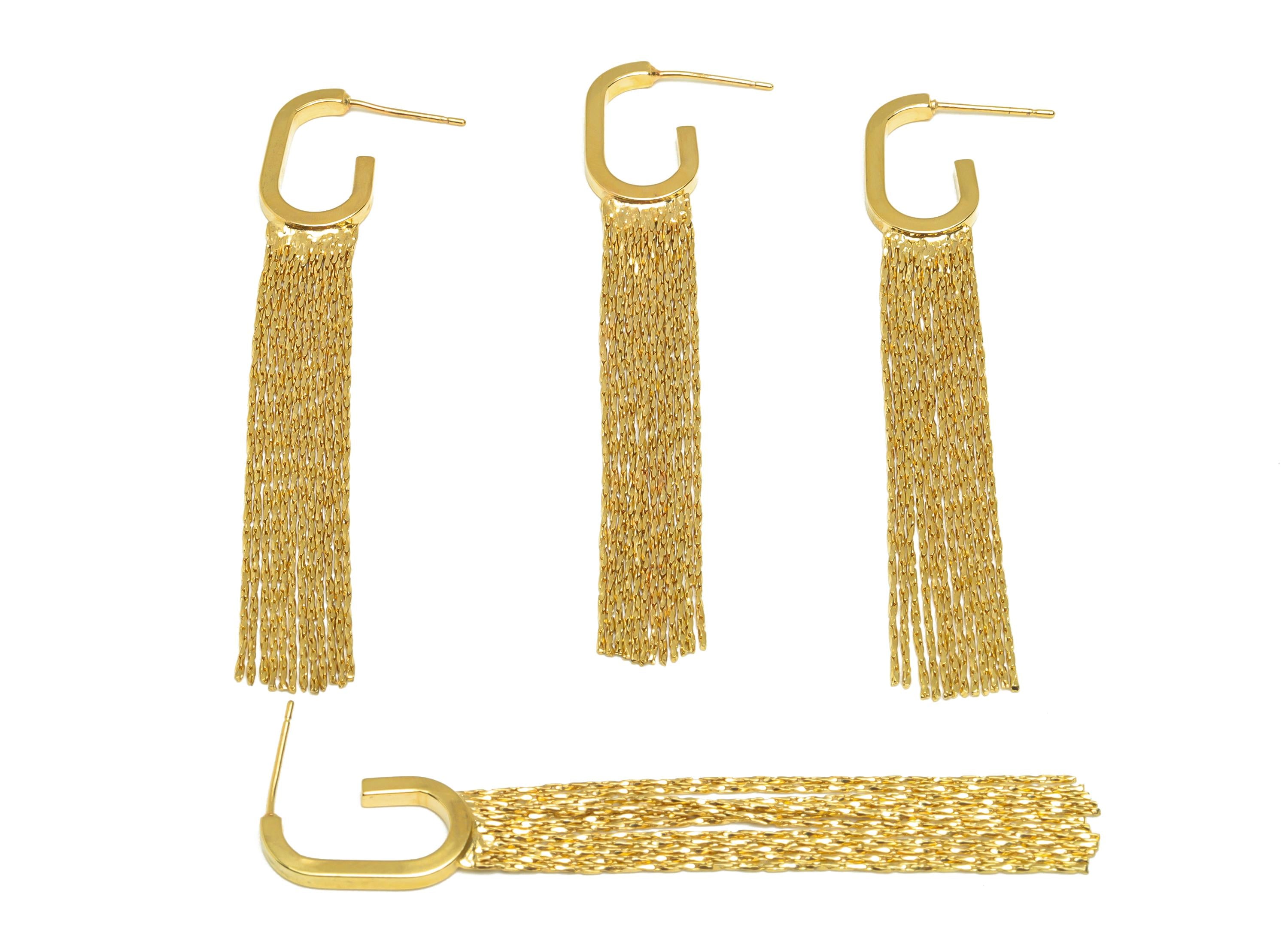 Brass Tassel Earring Stud - Open Rectangle Snake Chian Earring Post - Gold Snake Chian Tassel Earring - 18K Real Gold Plated - 73mm- RGP7700 - DOMEDBAZAAR