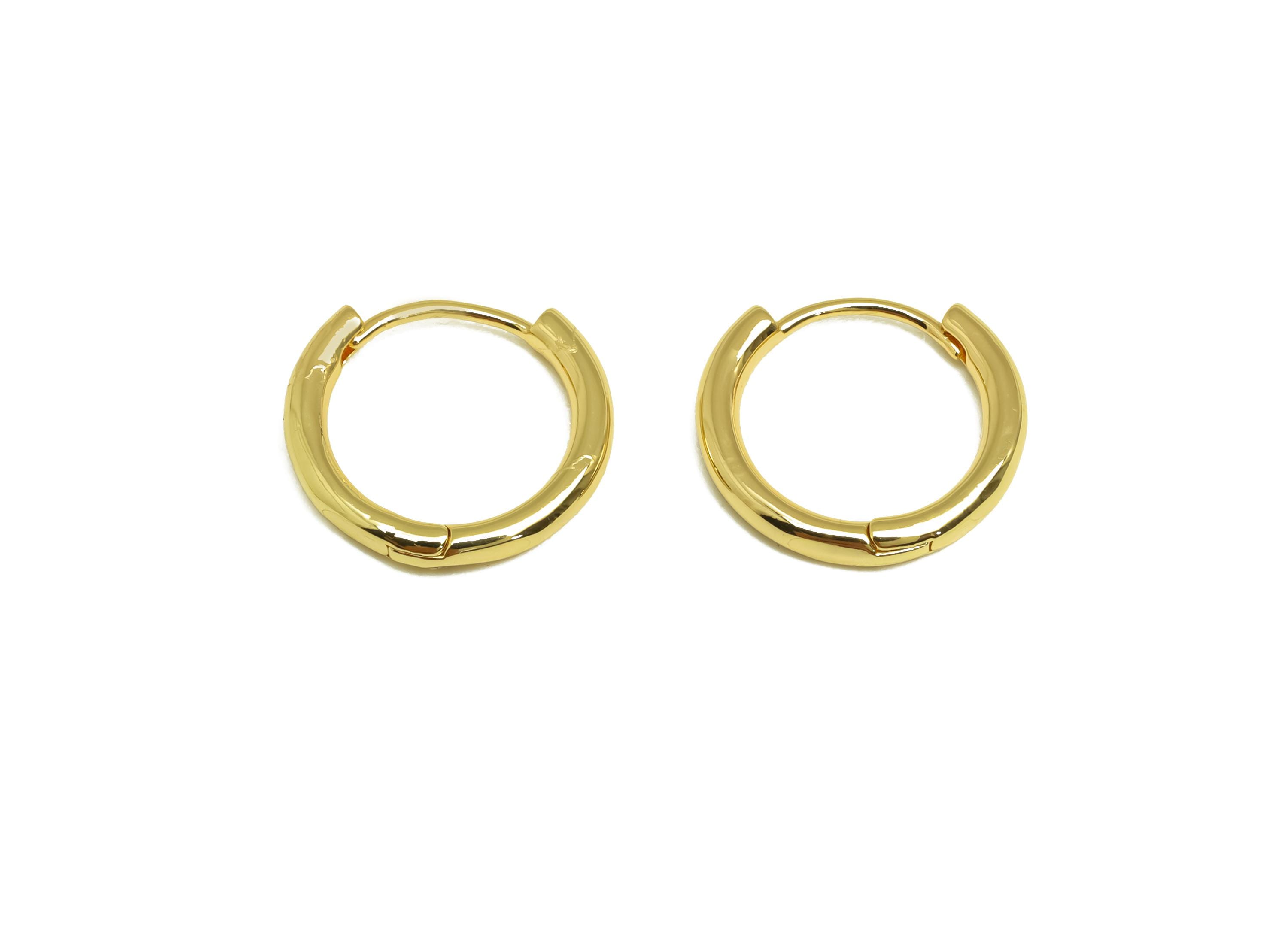 Brass Round Hoop Earring - Brass Hoop Huggie Earring - Brass Hoop Clasp Earring - 18K Real Gold Plating - 14.77x13.57x2.04mm - RGP8148 - DOMEDBAZAAR