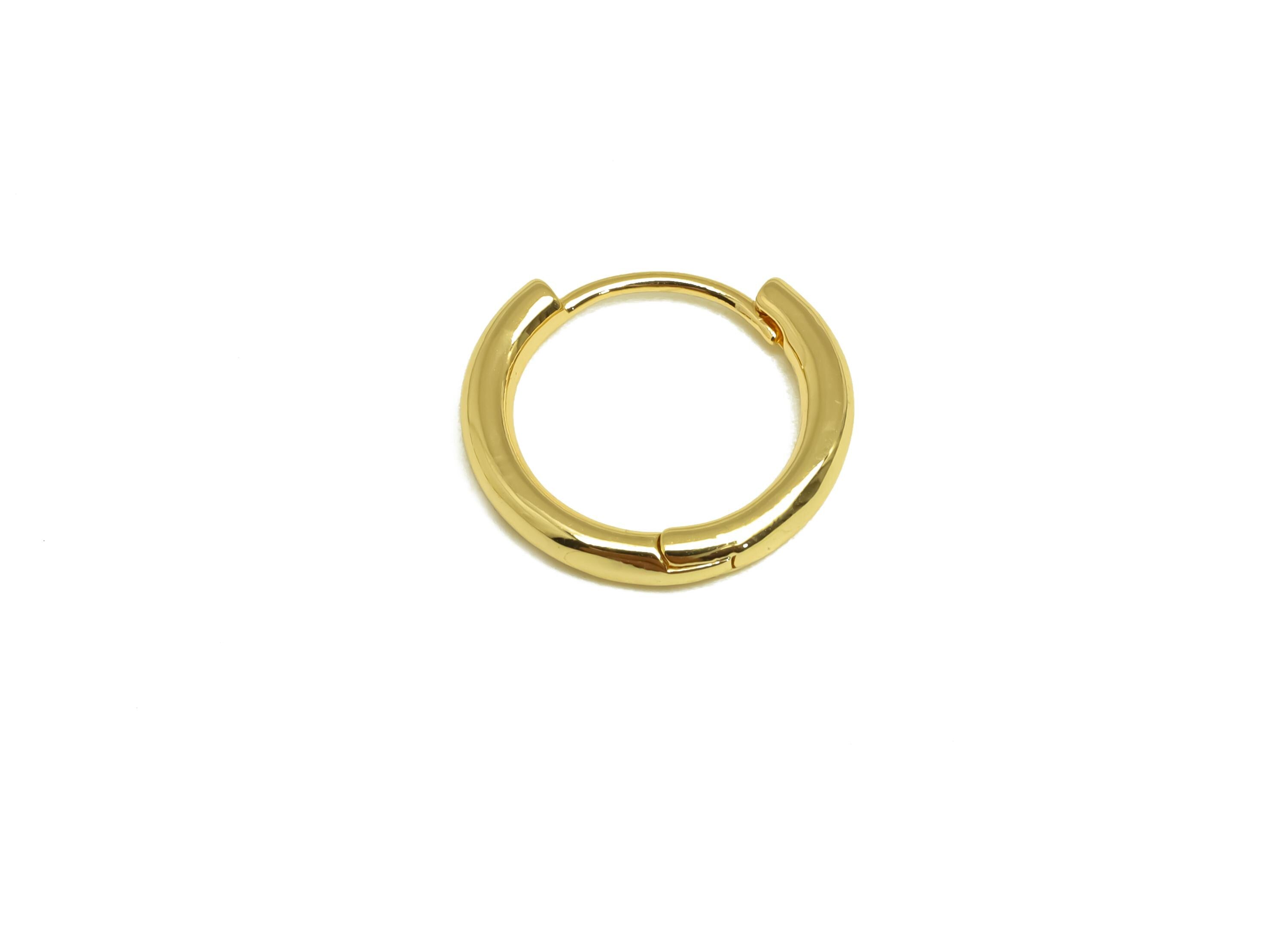 Brass Round Hoop Earring - Brass Hoop Huggie Earring - Brass Hoop Clasp Earring - 18K Real Gold Plating - 14.77x13.57x2.04mm - RGP8148 - DOMEDBAZAAR