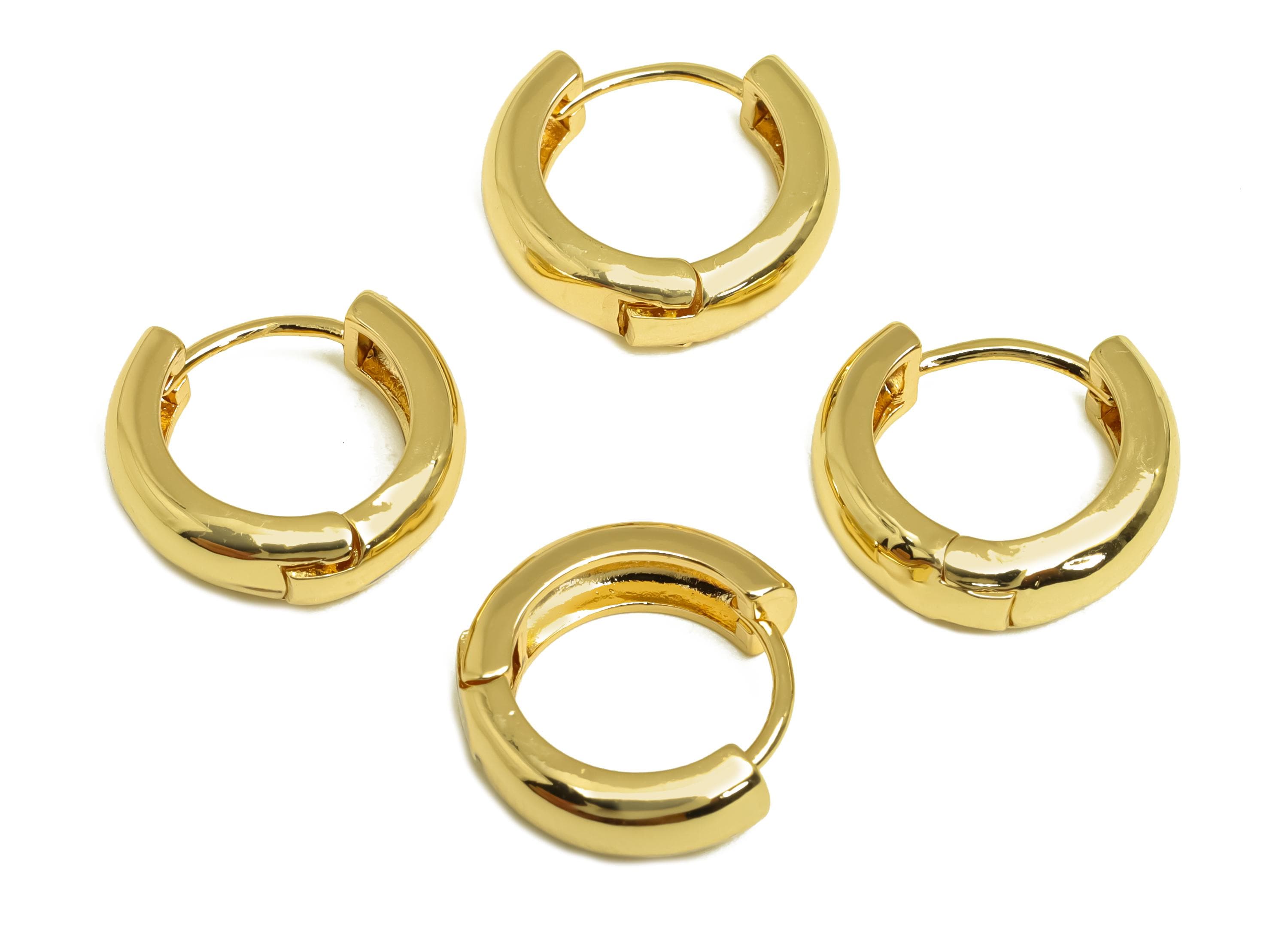 Brass Round Hoop Earring - Brass Hoop Huggie Earring - Thick Hoop Clasp Earring - 18K Real Gold Plating - 14x12.8x4.84mm - RGP8164 - DOMEDBAZAAR
