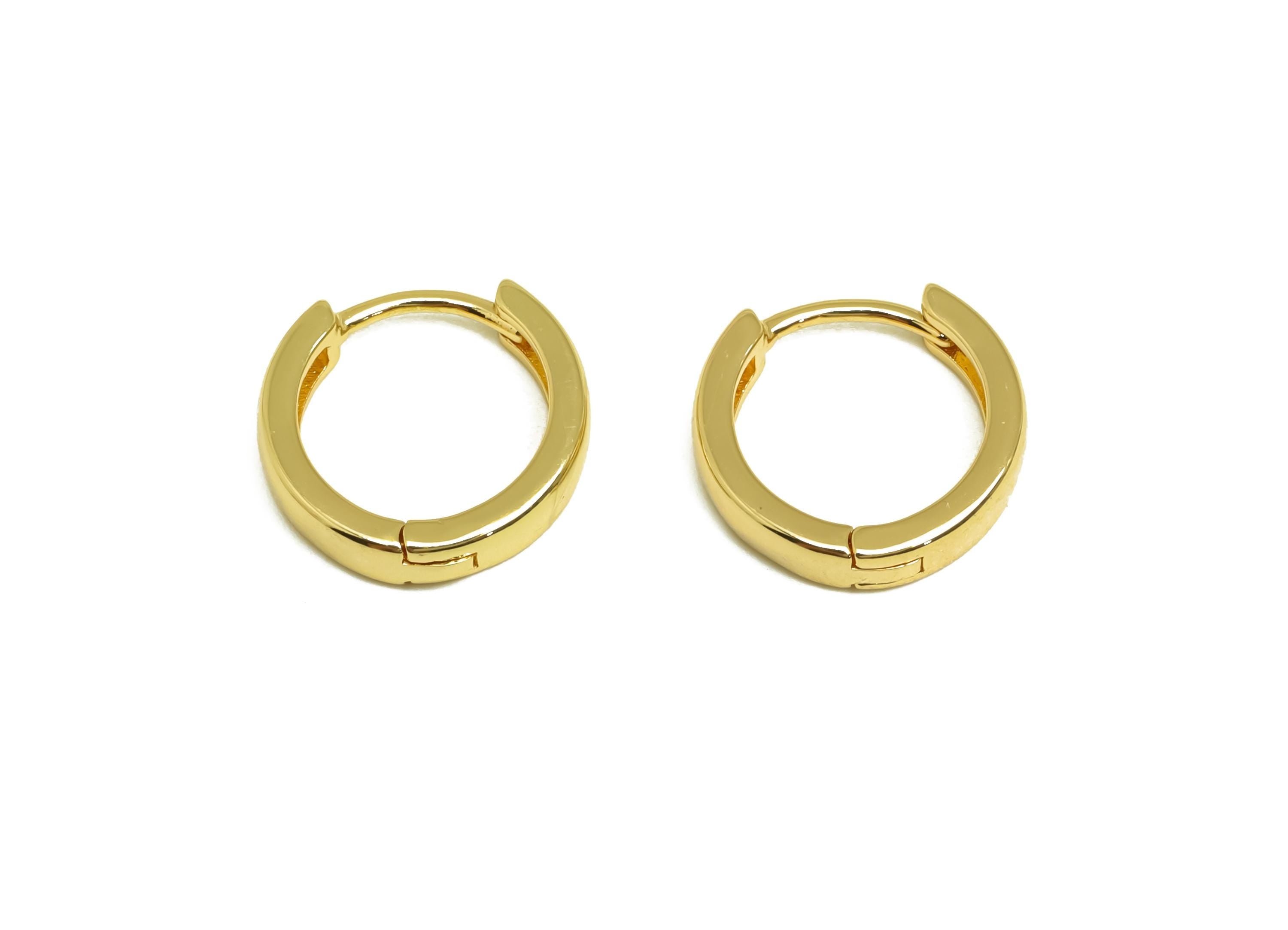 Brass Round Hoop Earring - Brass Hoop Huggie Earring - Geometry Hoop Clasp Earring - 18K Real Gold Plating - 14.58x14.47x3.32mm - RGP8157 - DOMEDBAZAAR
