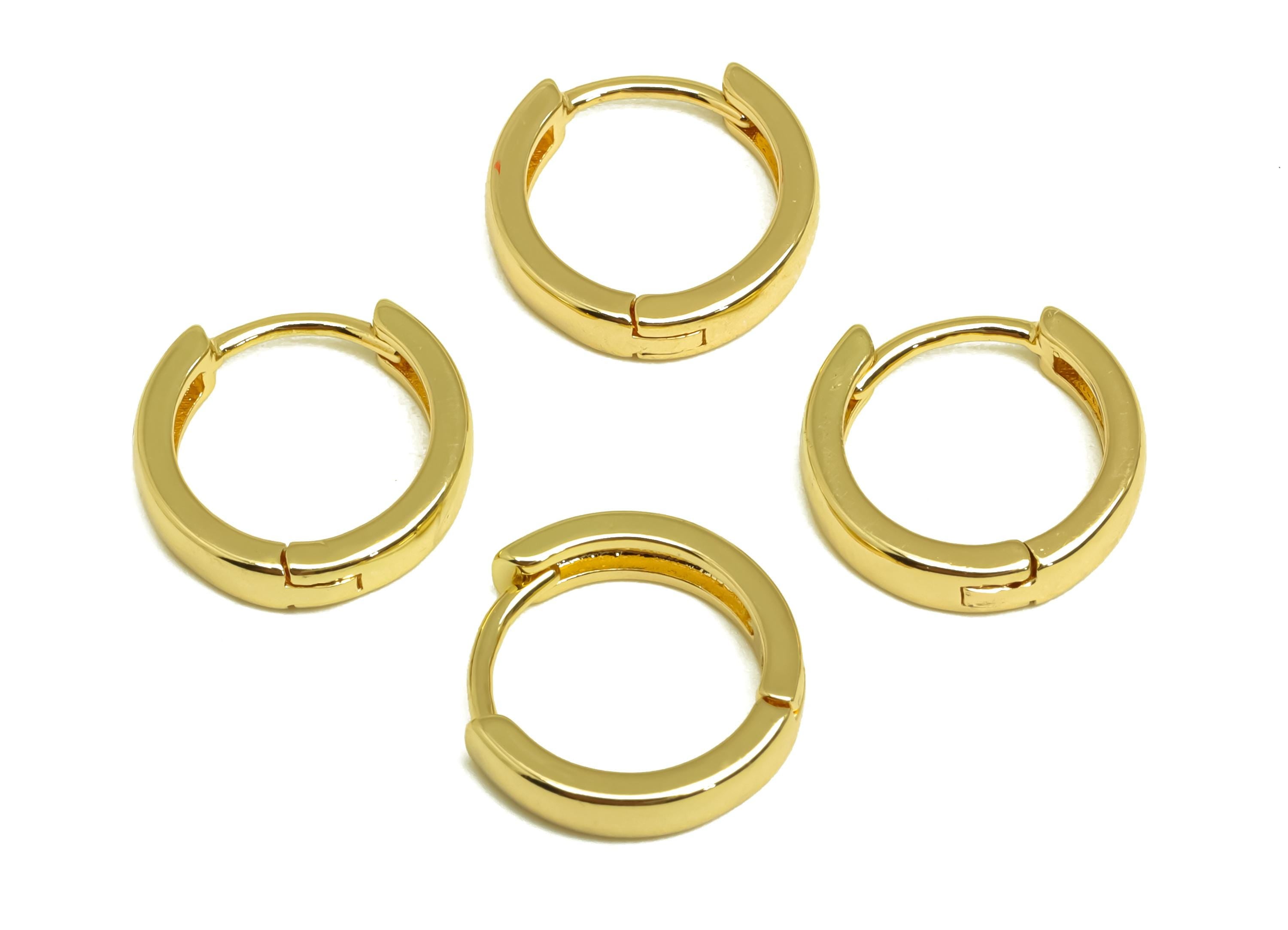 Brass Round Hoop Earring - Brass Hoop Huggie Earring - Geometry Hoop Clasp Earring - 18K Real Gold Plating - 14.58x14.47x3.32mm - RGP8157 - DOMEDBAZAAR