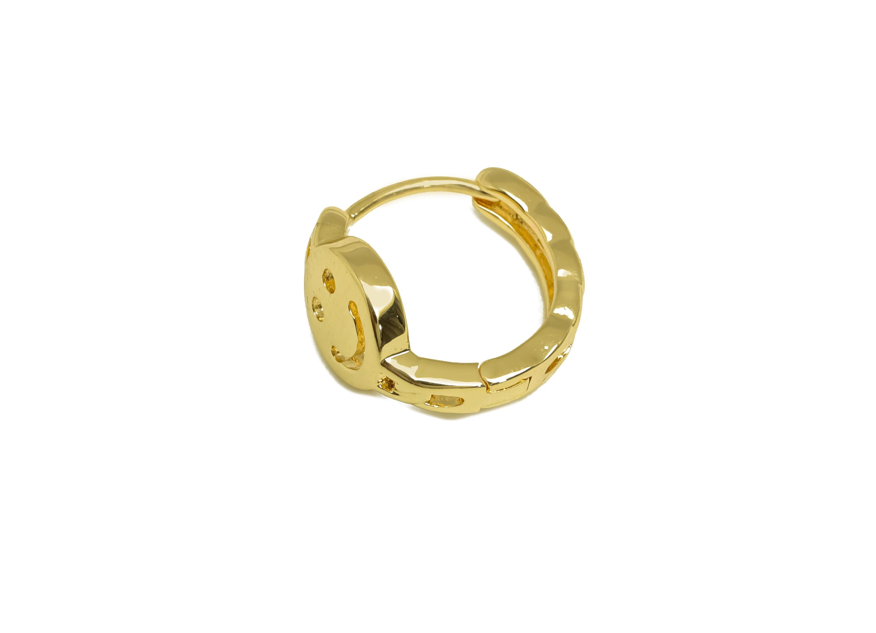 Brass Chain Hoop Earring - Brass Hoop Huggie Earring - Happy Face Hoop Clasp Earring - 18K Real Gold Plating - 13.91x13.4x7.7mm - RGP8161 - DOMEDBAZAAR