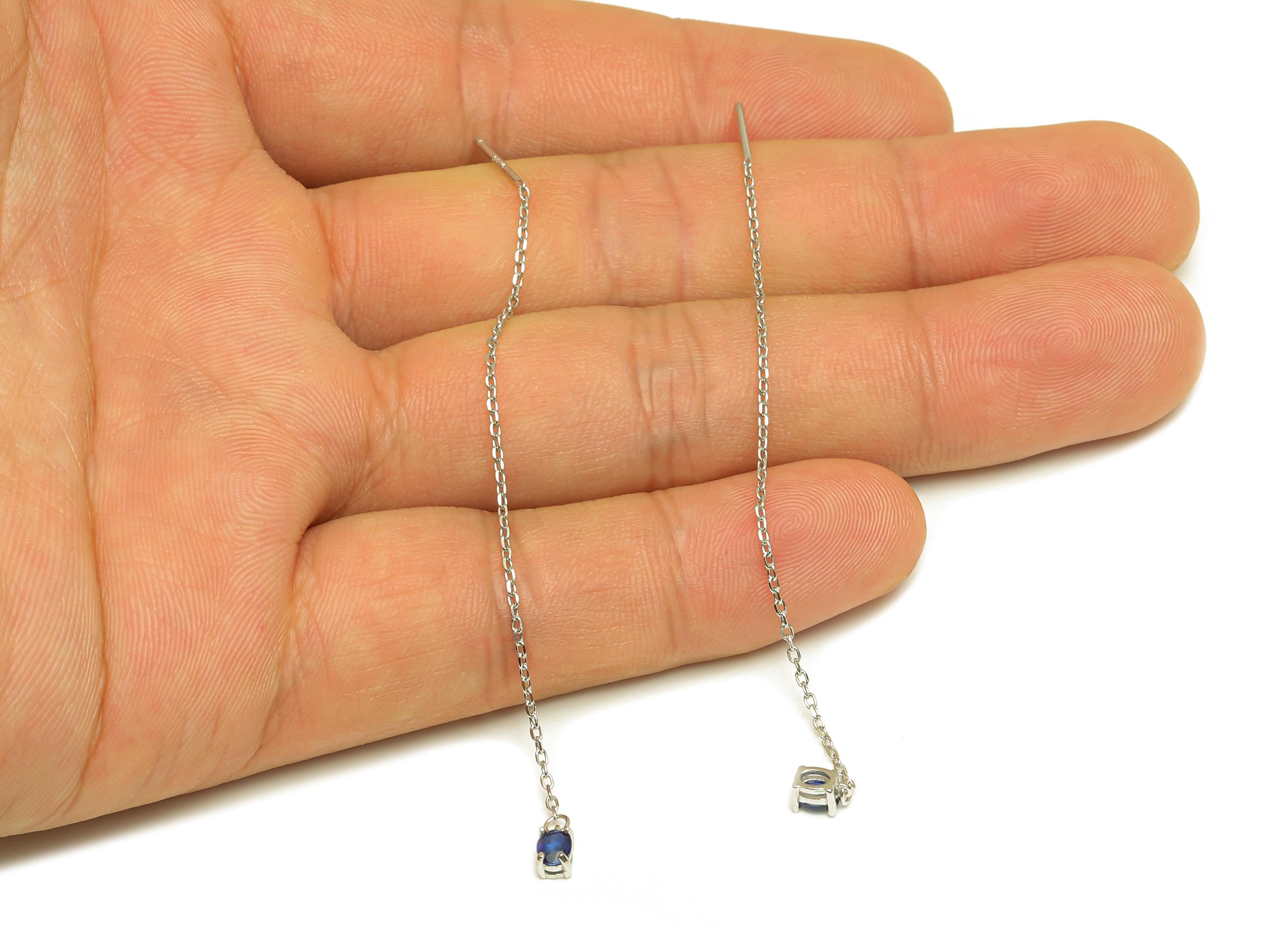 Sapphire Tassel Earring Post - 925 Silver Crystal Earring Post - Natural Stone Dangle Gemstone Earring Post - 82x3mm - RGP7344E - DOMEDBAZAAR