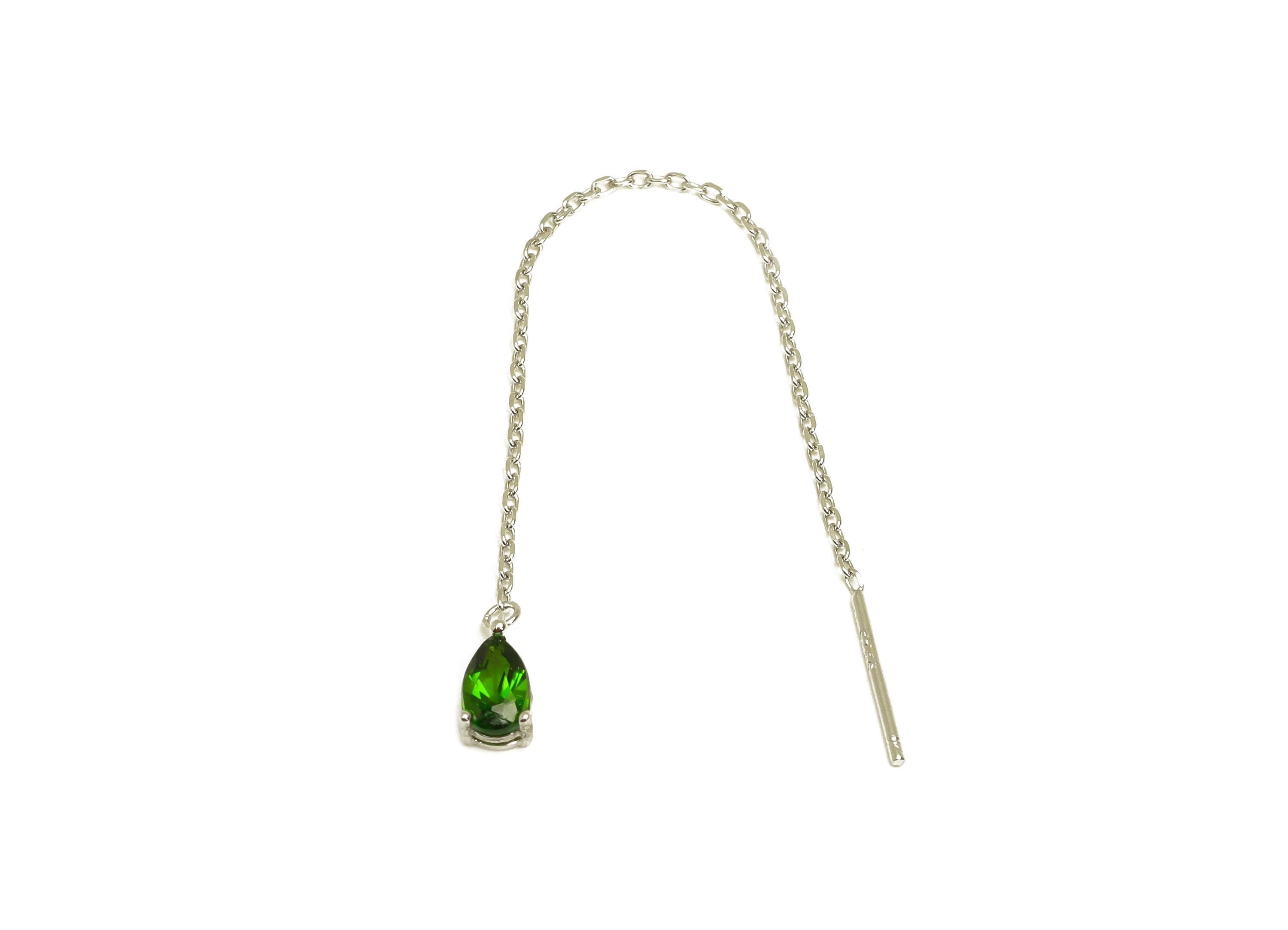 Diopside Tassel Earring Post - Teardrop Silver Crystal Earring Post - Natural Stone Dangle Gemstone Earring Post - 86x3mm - RGP7345F - DOMEDBAZAAR