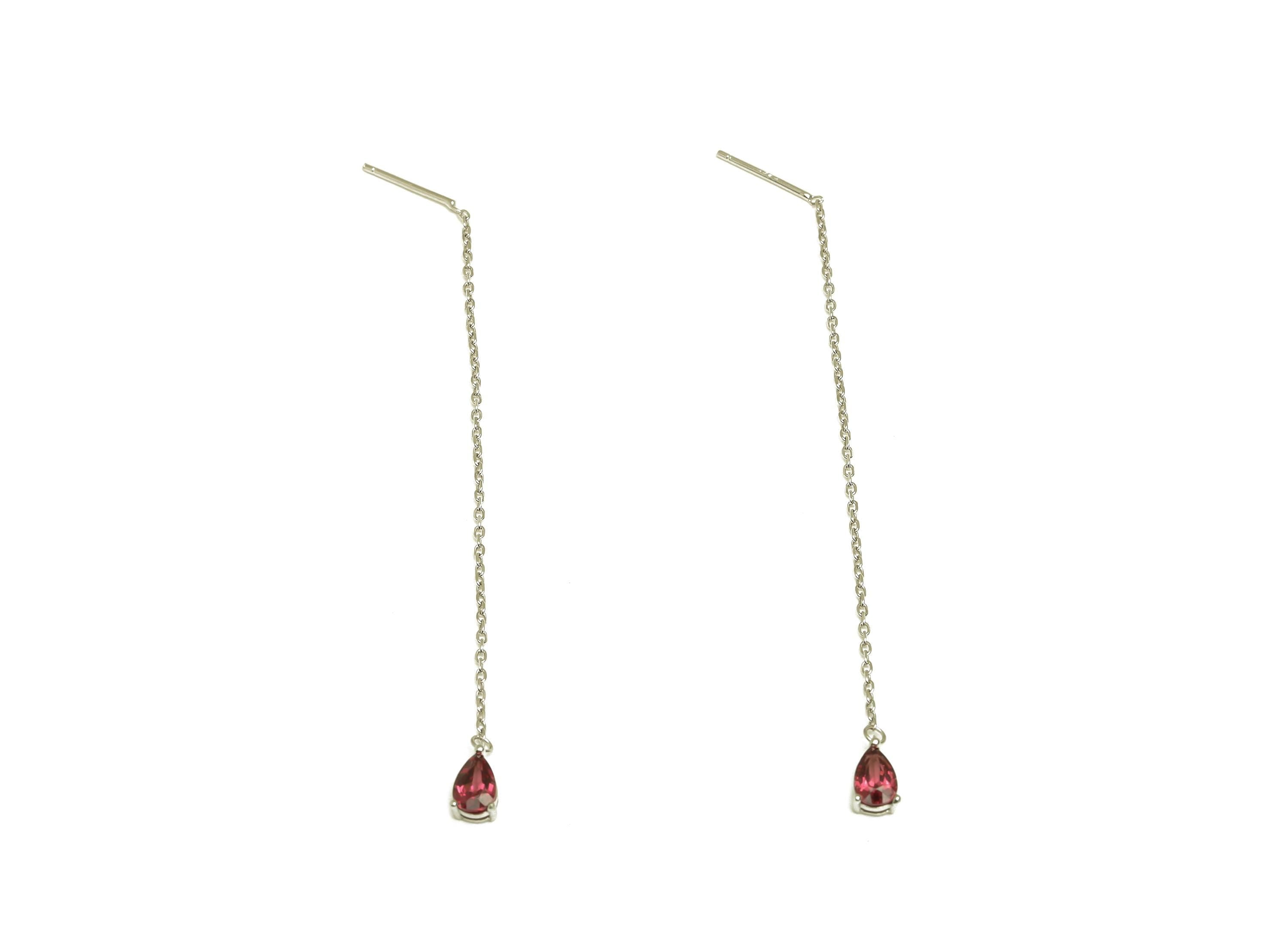 Garnet Tassel Earring Post - Teardrop Silver Crystal Earring Post - Natural Stone Dangle Gemstone Earring Post - 86x3mm - RGP7345E - DOMEDBAZAAR