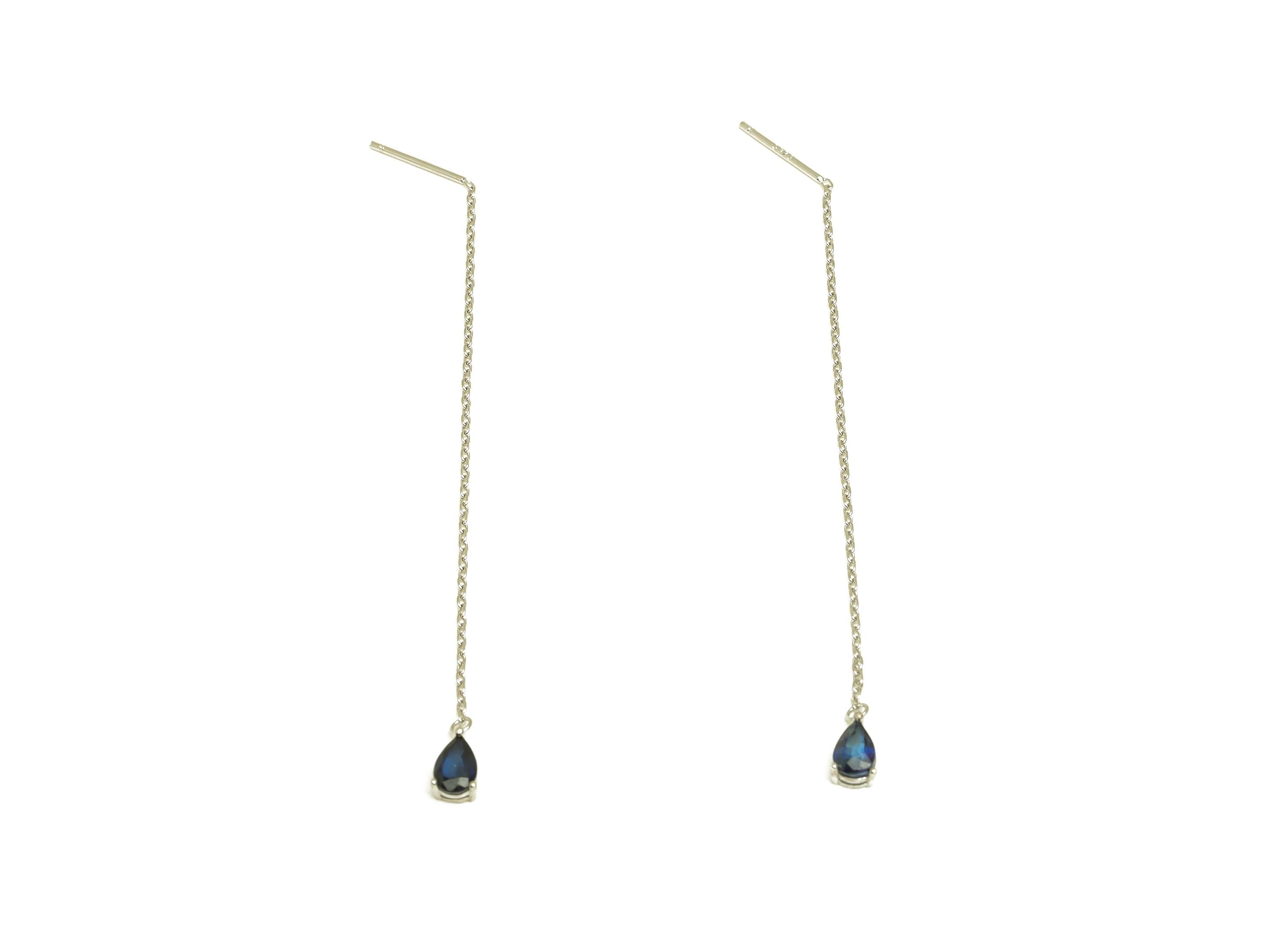 Sapphire Tassel Earring Post - Teardrop Silver Crystal Earring Post - Natural Stone Dangle Gemstone Earring Post - 86x3mm - RGP7345C - DOMEDBAZAAR