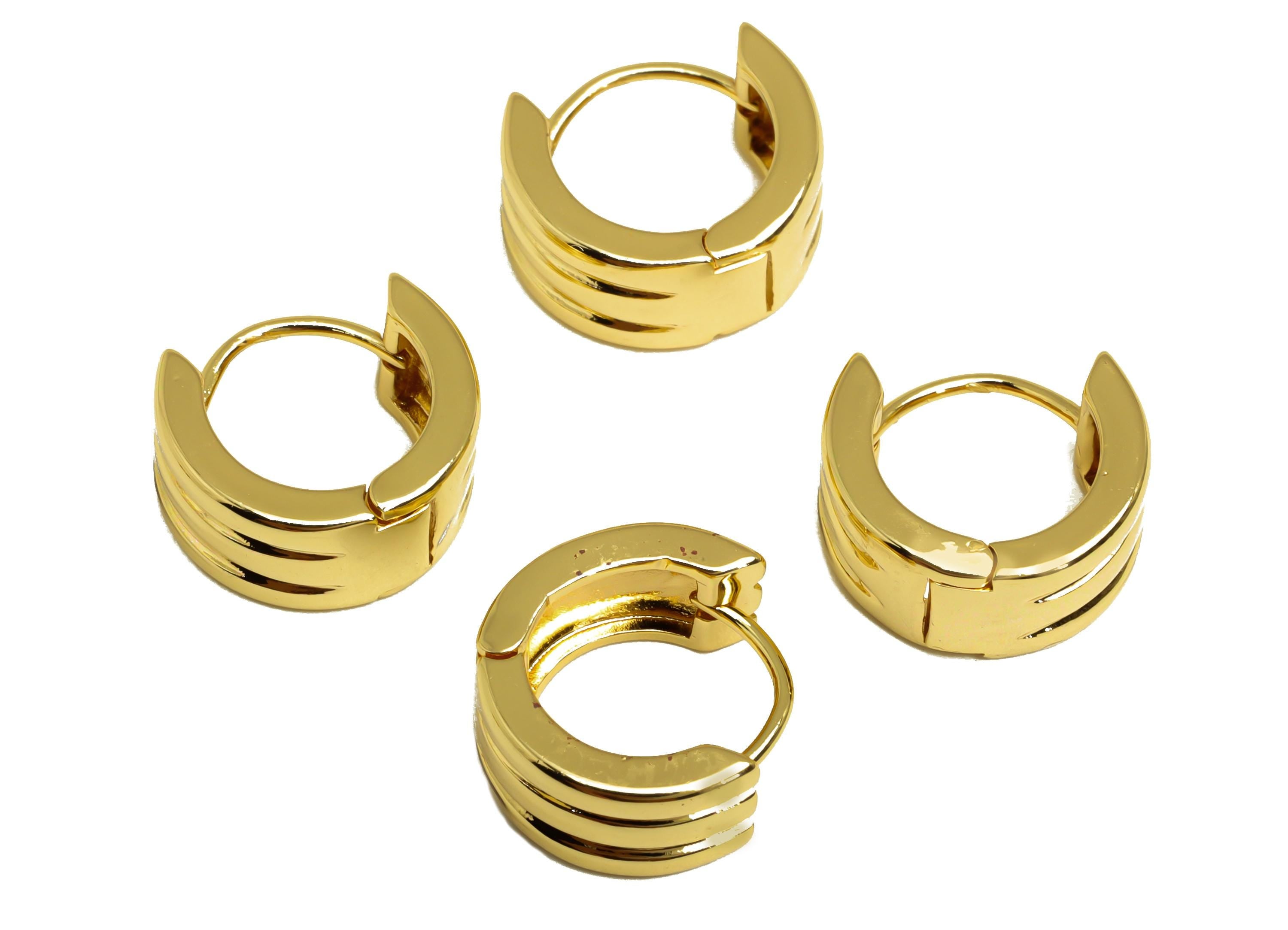 Brass Hoop Earring - Brass Hoop Huggie Earring - Textured Wide Hoop Clasp Earring - 18K Real Gold Plating - 14x12.63x6.94mm - RGP8140 - DOMEDBAZAAR