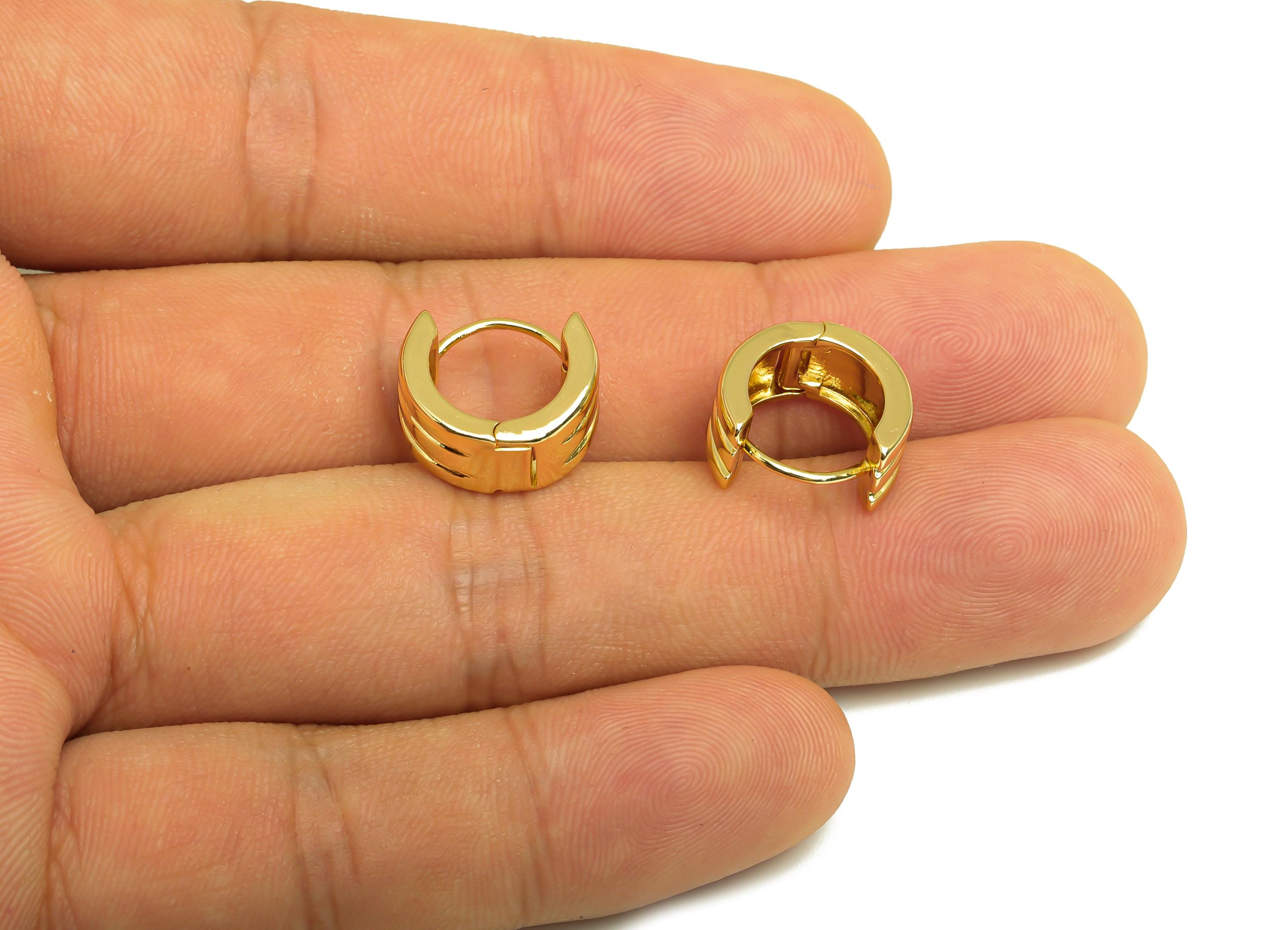 Brass Hoop Earring - Brass Hoop Huggie Earring - Textured Wide Hoop Clasp Earring - 18K Real Gold Plating - 14x12.63x6.94mm - RGP8140 - DOMEDBAZAAR