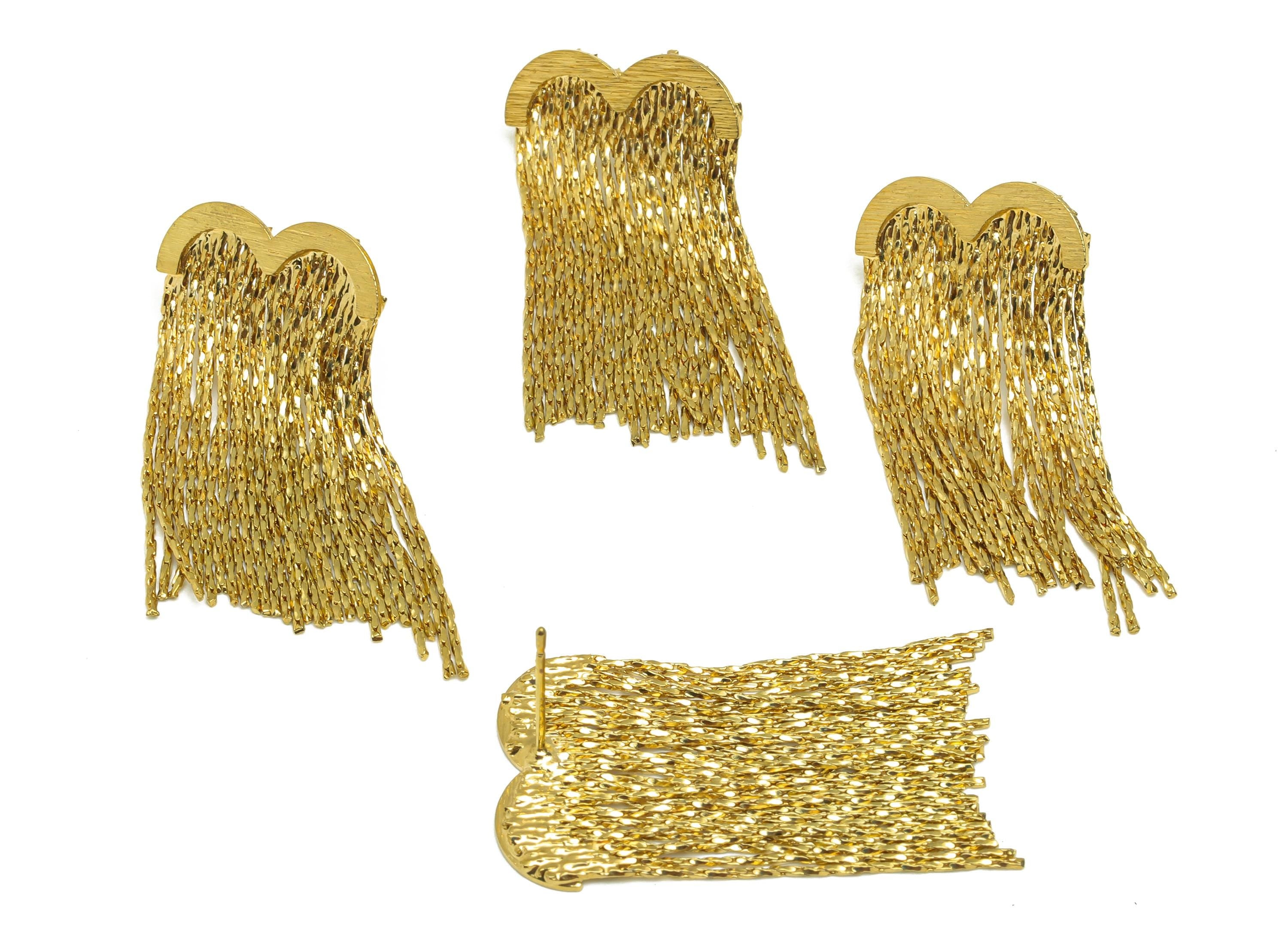 Brass Wings Tassel Earring - Textured Heart Snake Chian Ear Post - Gold Wing Chian Tassel Earring Stud - 18K Real Gold Plated- 36mm -RGP7708 - DOMEDBAZAAR