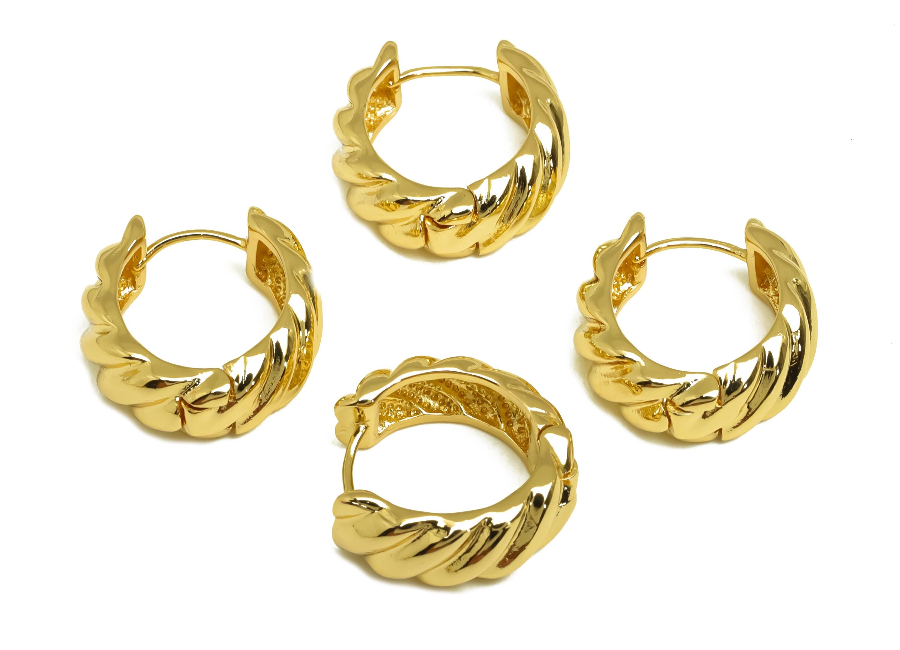 Brass Hoop Earring - Brass Hoop Huggie Earring - Textured Wide Hoop Clasp Earring - 18K Real Gold Plating - 15.8x14.68x6.58mm - RGP8165 - DOMEDBAZAAR