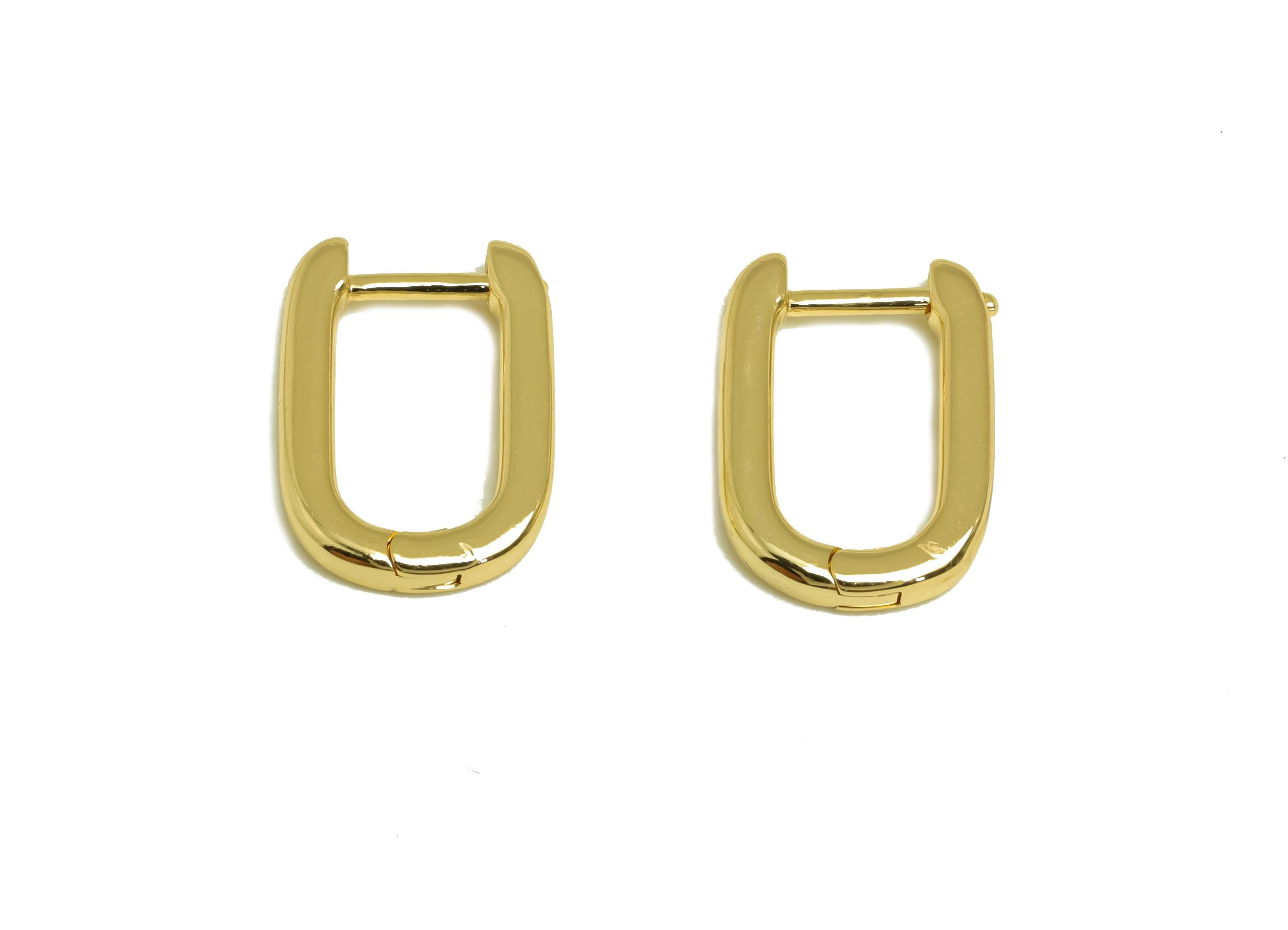 Brass Hoop Earring - Brass Rectangle Hoop Huggie Earring - Geometry Hoop Clasp Earring - 18K Real Gold Plating - 14x10x2.07mm - RGP8144 - DOMEDBAZAAR