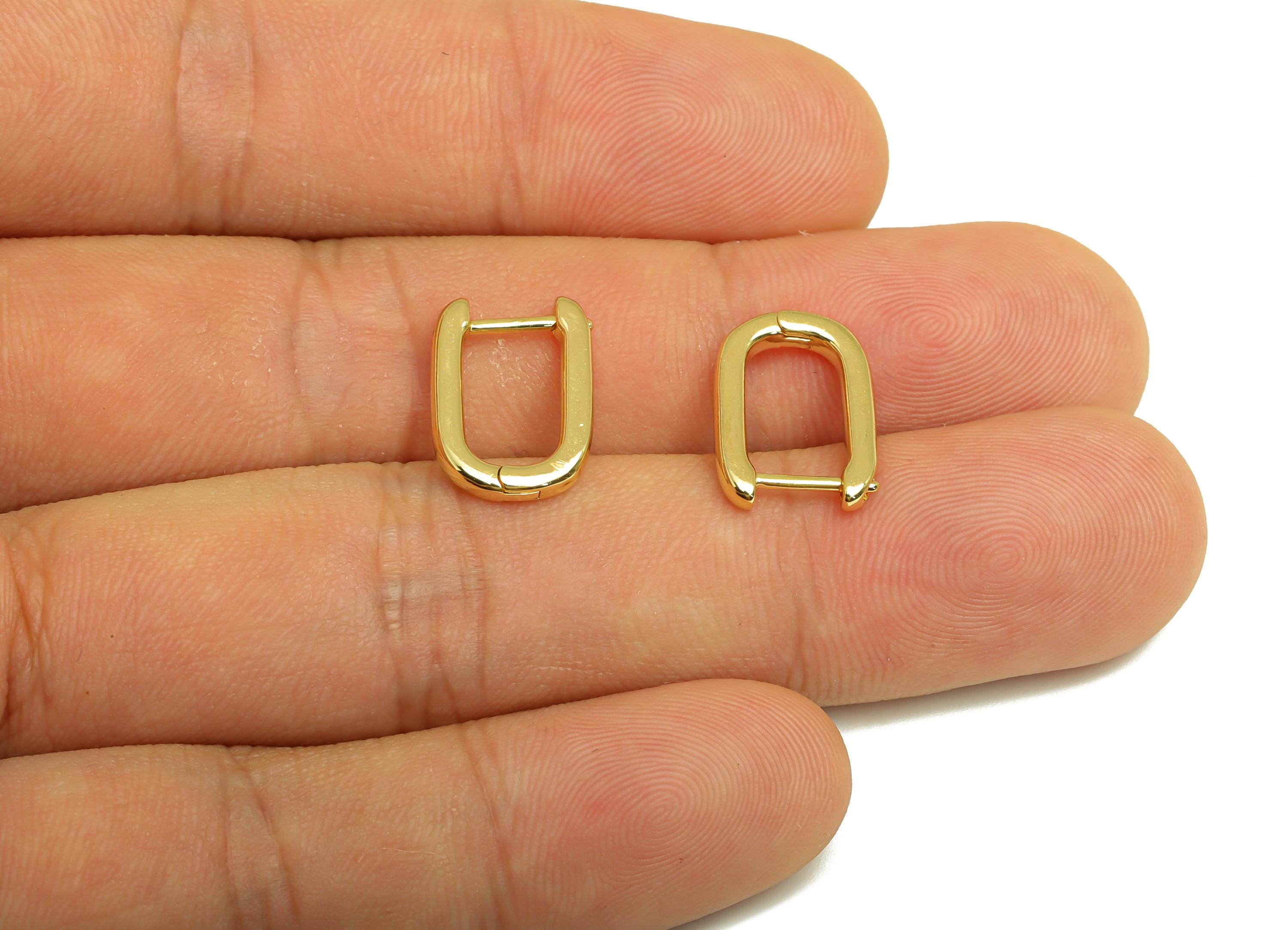 Brass Hoop Earring - Brass Rectangle Hoop Huggie Earring - Geometry Hoop Clasp Earring - 18K Real Gold Plating - 14x10x2.07mm - RGP8144 - DOMEDBAZAAR