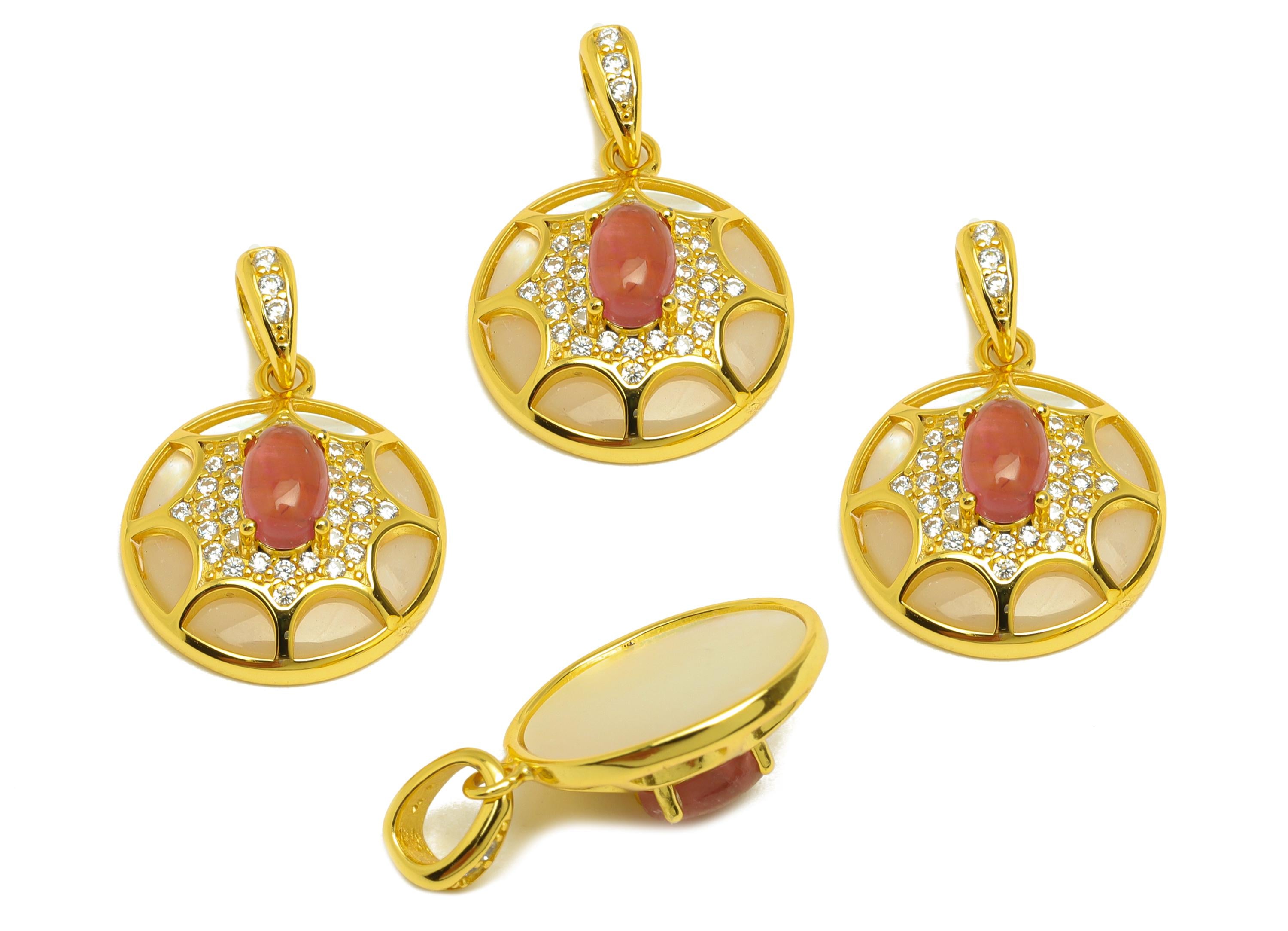 Tourmaline Zircon Earring Charm - Gemstone Pendant - Seashell Earring Charm - For Necklace - 18K Real Gold Plated Silver - 21x14x6mm-RGP7370 - DOMEDBAZAAR