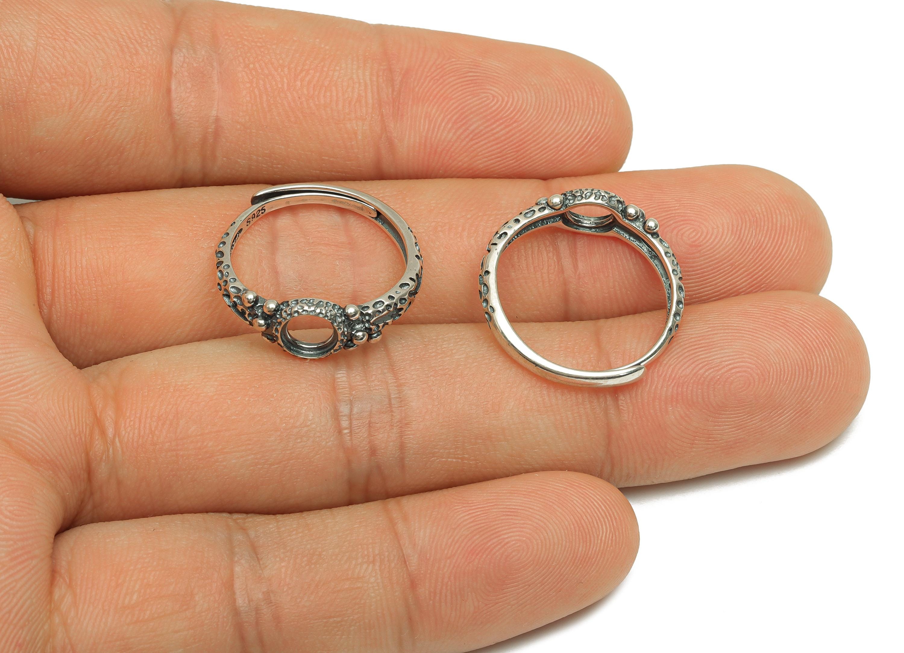 5.5mm Adjustable Round Ring Setting - Silver Adjustable Ring - Textured Dot Ring - For Jewelry - 925 Silver Sterling Silver - RGP7384 - DOMEDBAZAAR