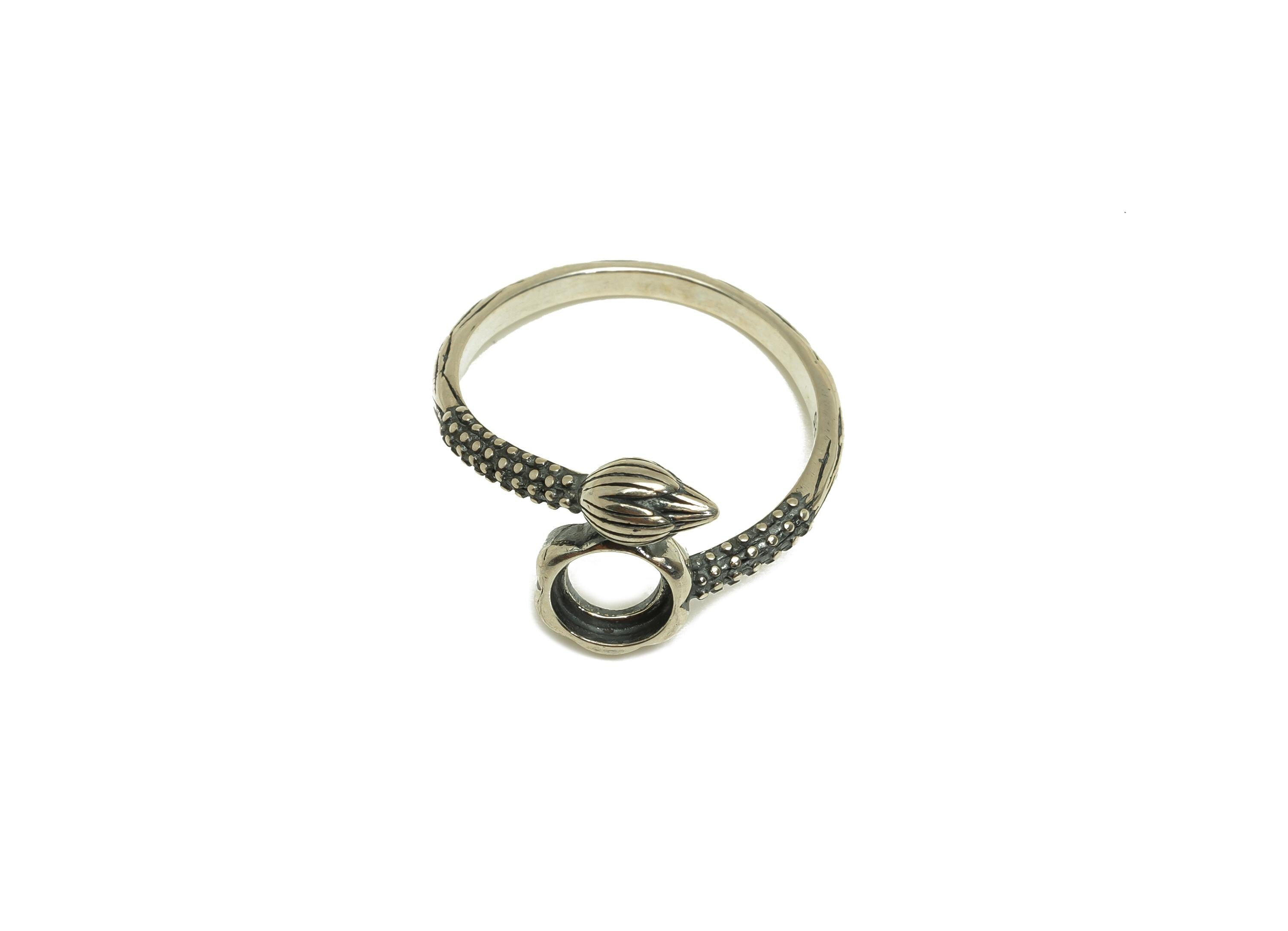 5.5mm Adjustable Round Ring Setting - Lotus bud Adjustable Ring - Textured Vintage Ring - For Jewelry - 925 Silver Sterling Silver - RGP7382 - DOMEDBAZAAR