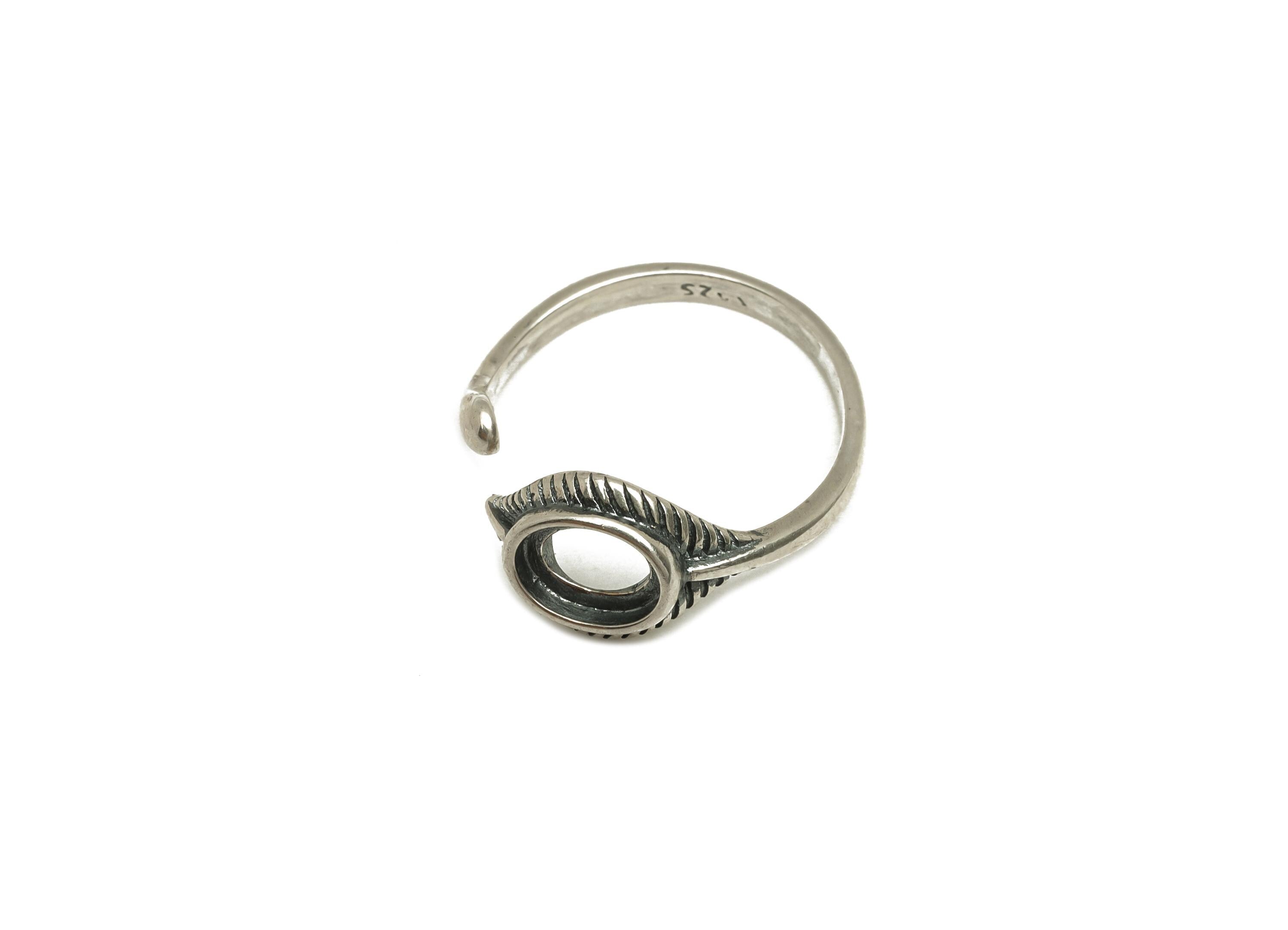 5X7mm Adjustable Oval Ring Setting - Silver Adjustable Ring - Textured Oval Ring - For Jewelry - 925 Silver Sterling Silver - RGP7395 - DOMEDBAZAAR