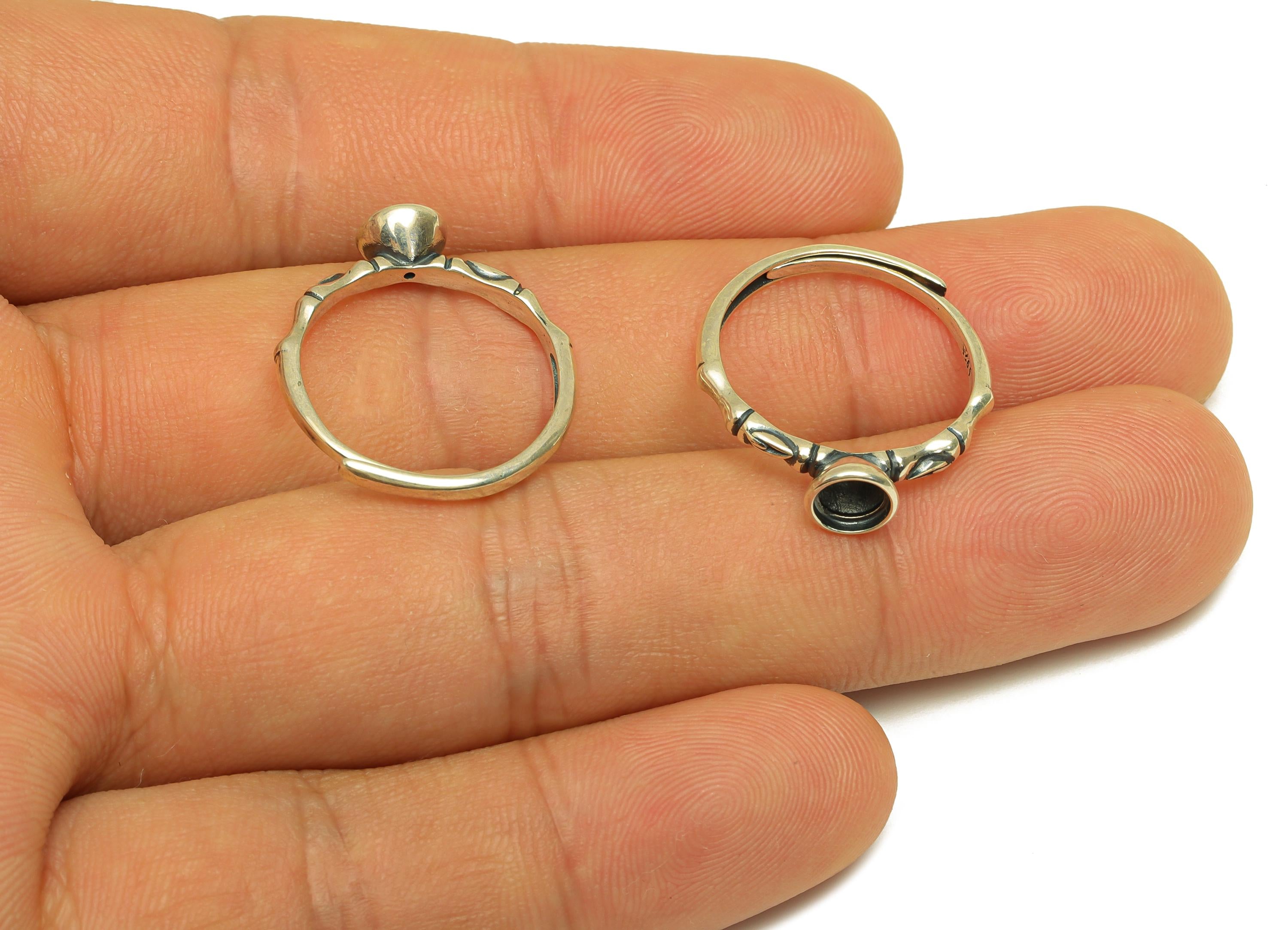 5mm Adjustable Round Ring Setting - Silver Adjustable Ring - Textured Bamboo Hoop Ring - For Jewelry - 925 Silver Sterling Silver - RGP7383 - DOMEDBAZAAR