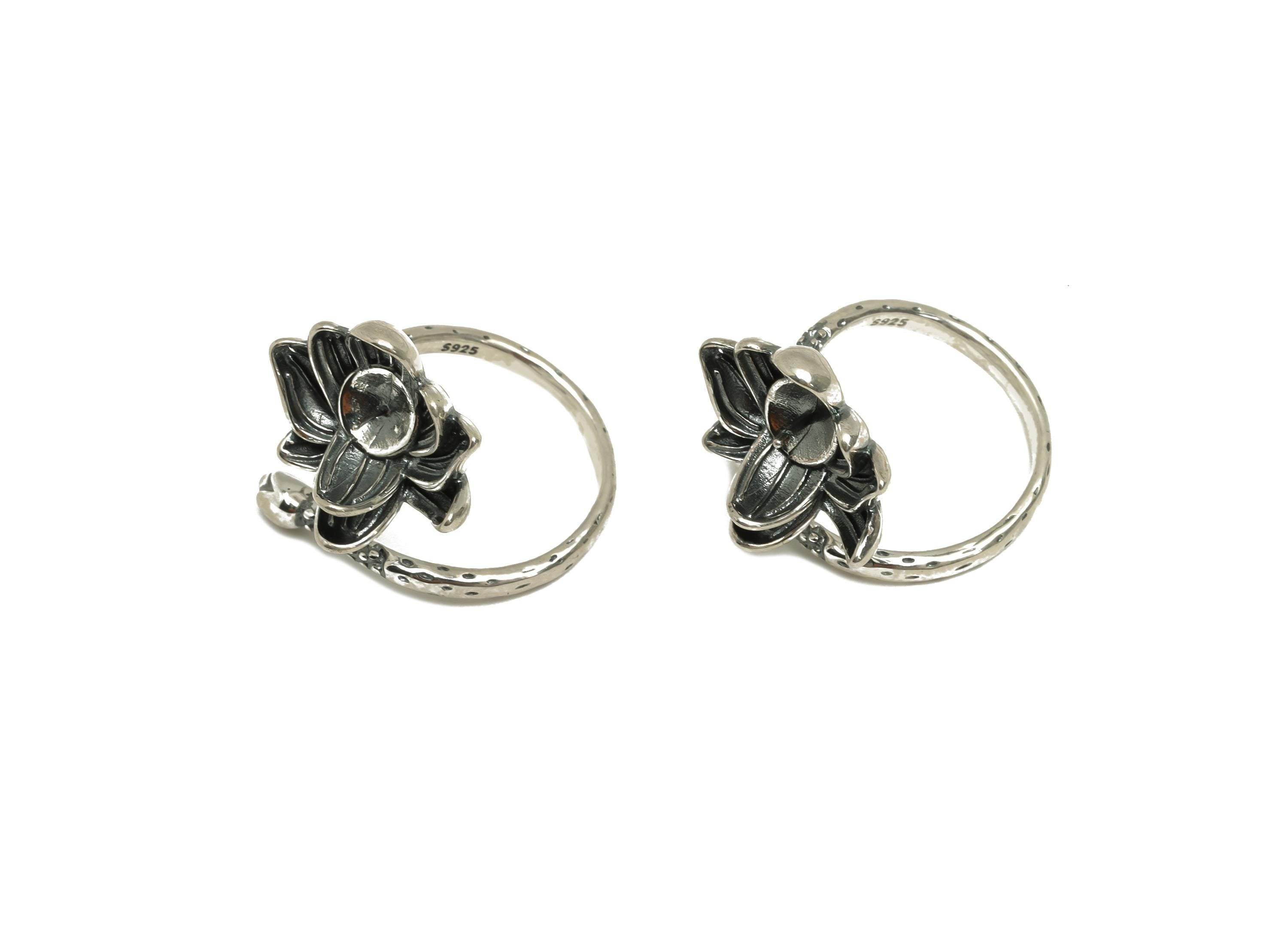 10mm Adjustable Pearl Setting Ring- Silver Adjustable Ring - Textured Flower Hoop Ring - For Pearl - 925 Silver Sterling Silver - RGP7399 - DOMEDBAZAAR