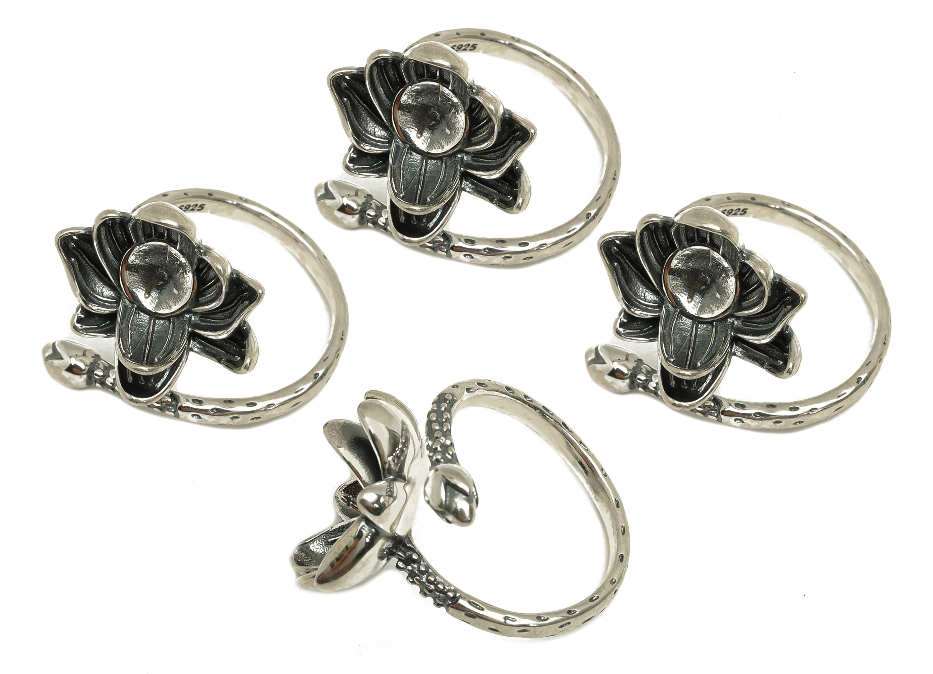 10mm Adjustable Pearl Setting Ring- Silver Adjustable Ring - Textured Flower Hoop Ring - For Pearl - 925 Silver Sterling Silver - RGP7399 - DOMEDBAZAAR