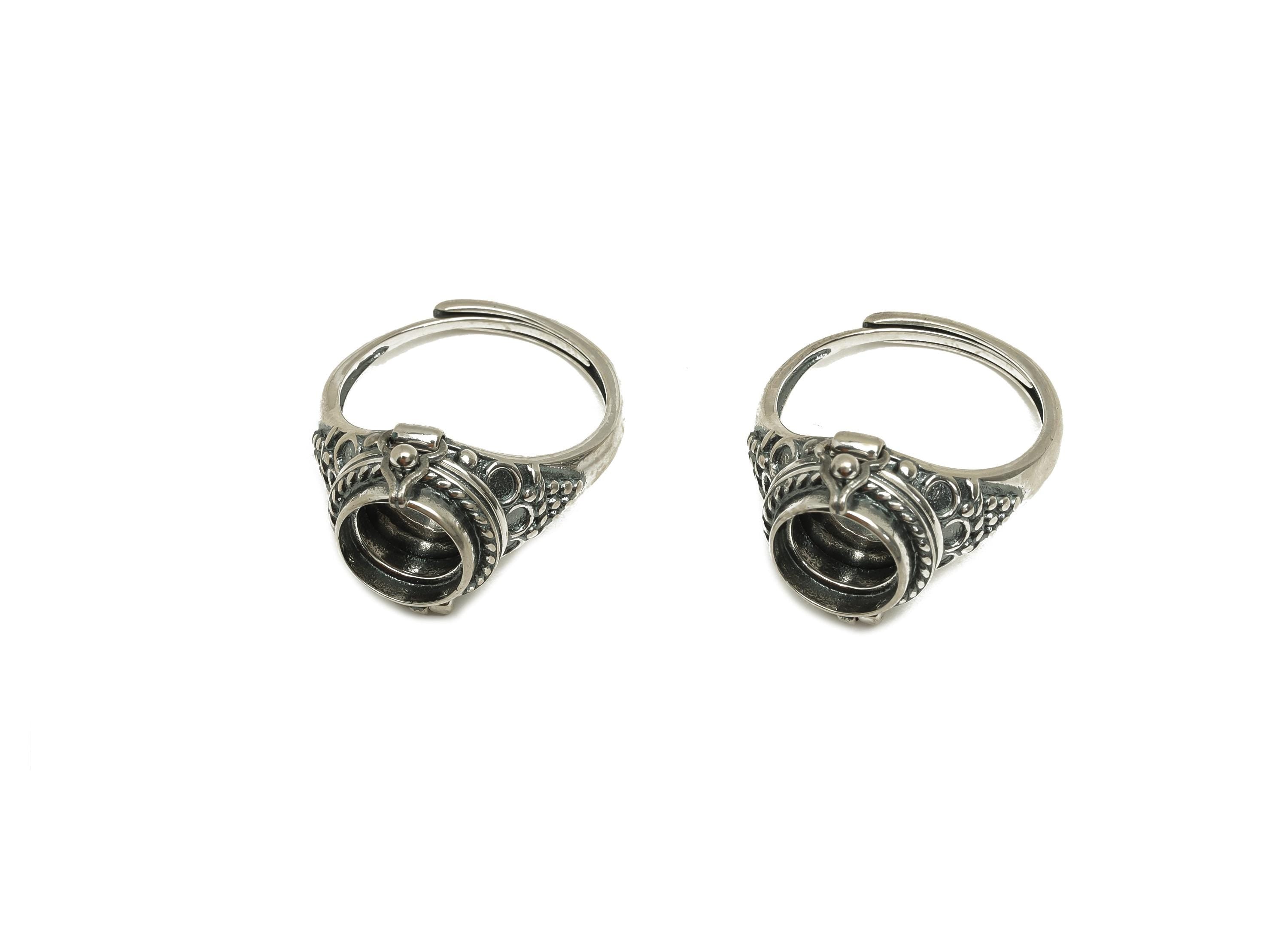 8mm Adjustable Round Ring Setting - locket Ring - Silver Photo Ring - Adjustable Ring - Pattern Hoop Ring - 925 Silver Sterling - RGP7387 - DOMEDBAZAAR
