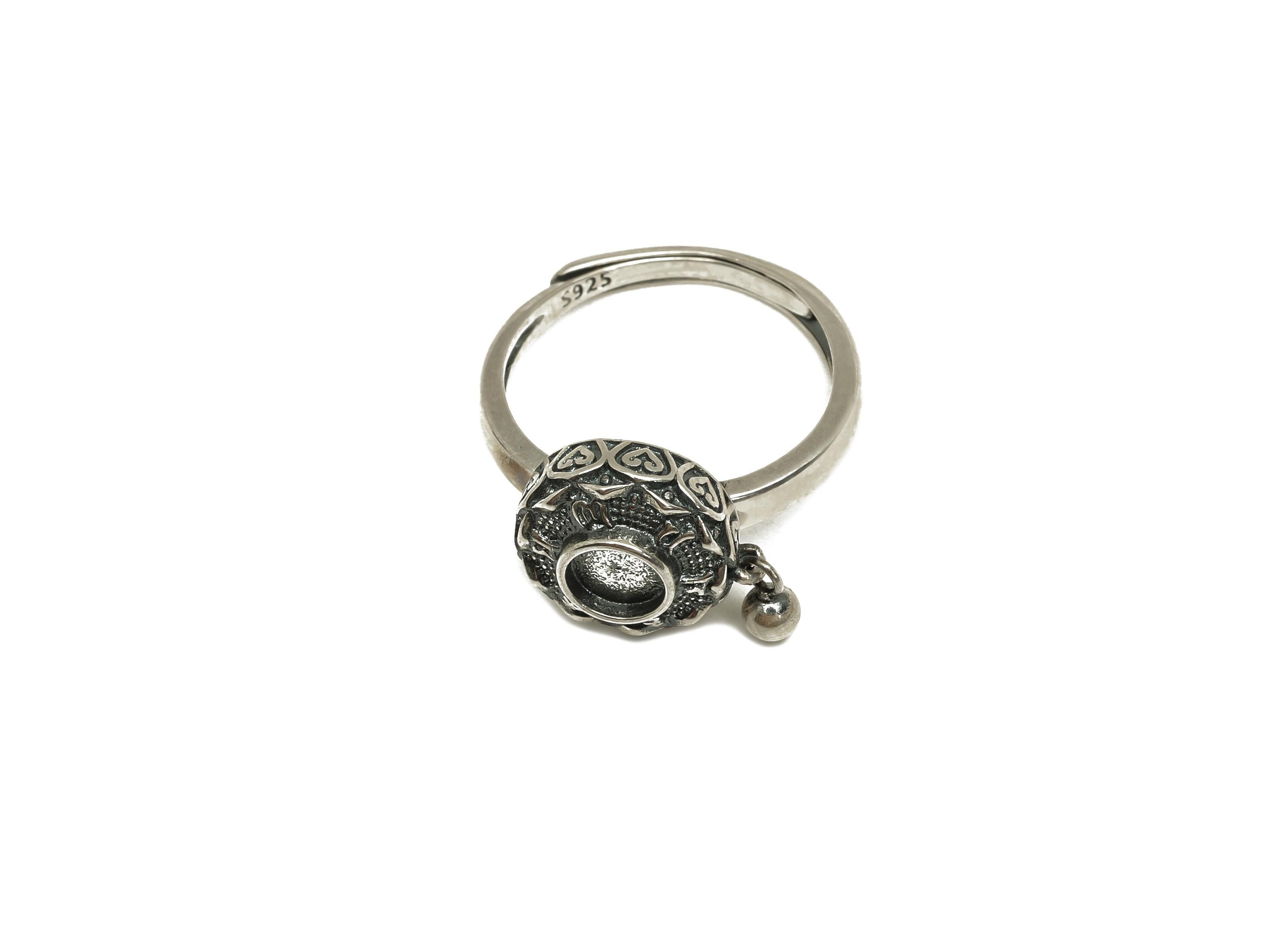 5mm Adjustable Ring Setting Spinner- Spinner Stress Ring - Textured Turning Hoop Ring With Bead - 925 Silver Sterling Silver - RGP7408 - DOMEDBAZAAR