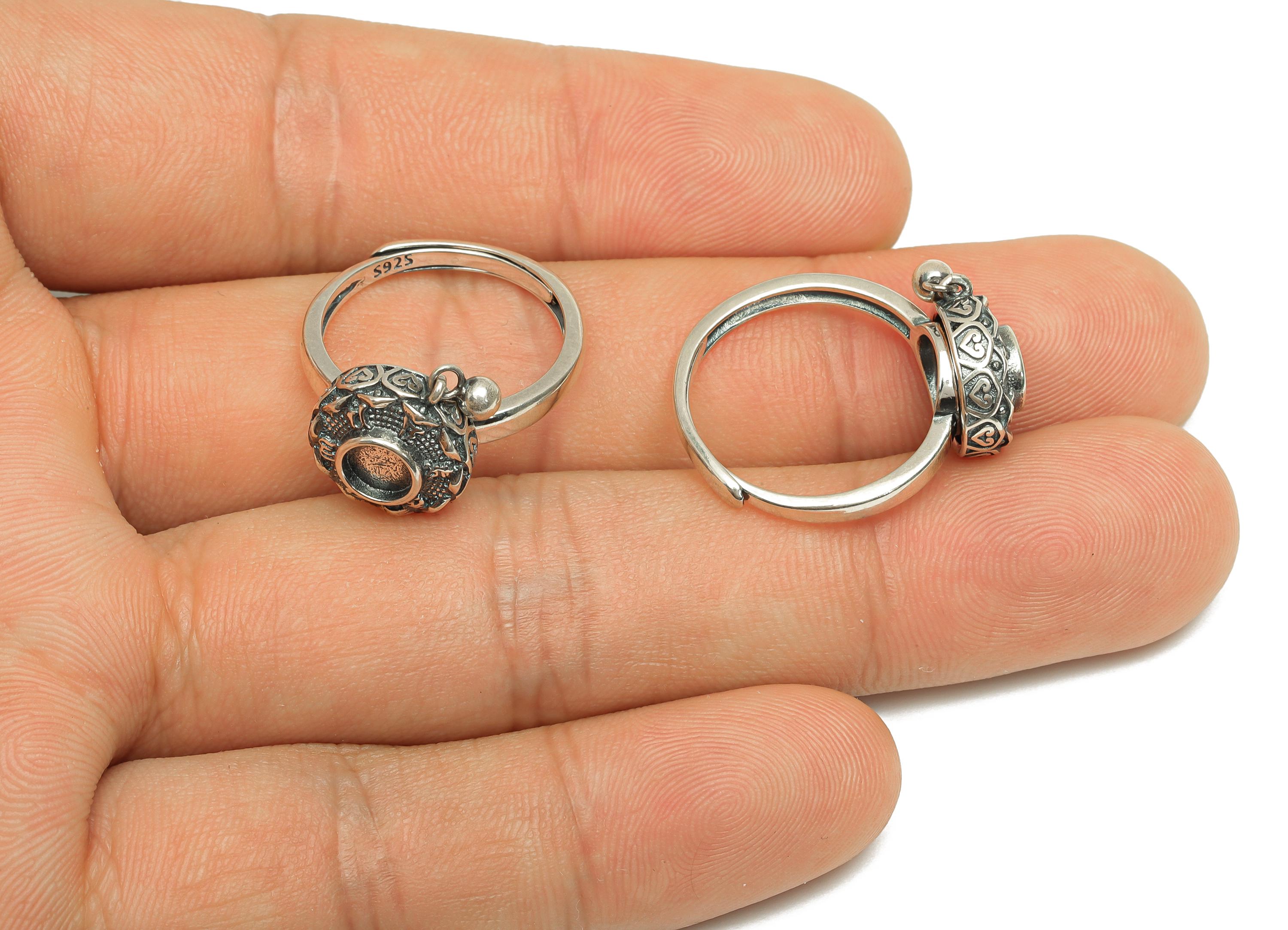 5mm Adjustable Ring Setting Spinner- Spinner Stress Ring - Textured Turning Hoop Ring With Bead - 925 Silver Sterling Silver - RGP7408 - DOMEDBAZAAR