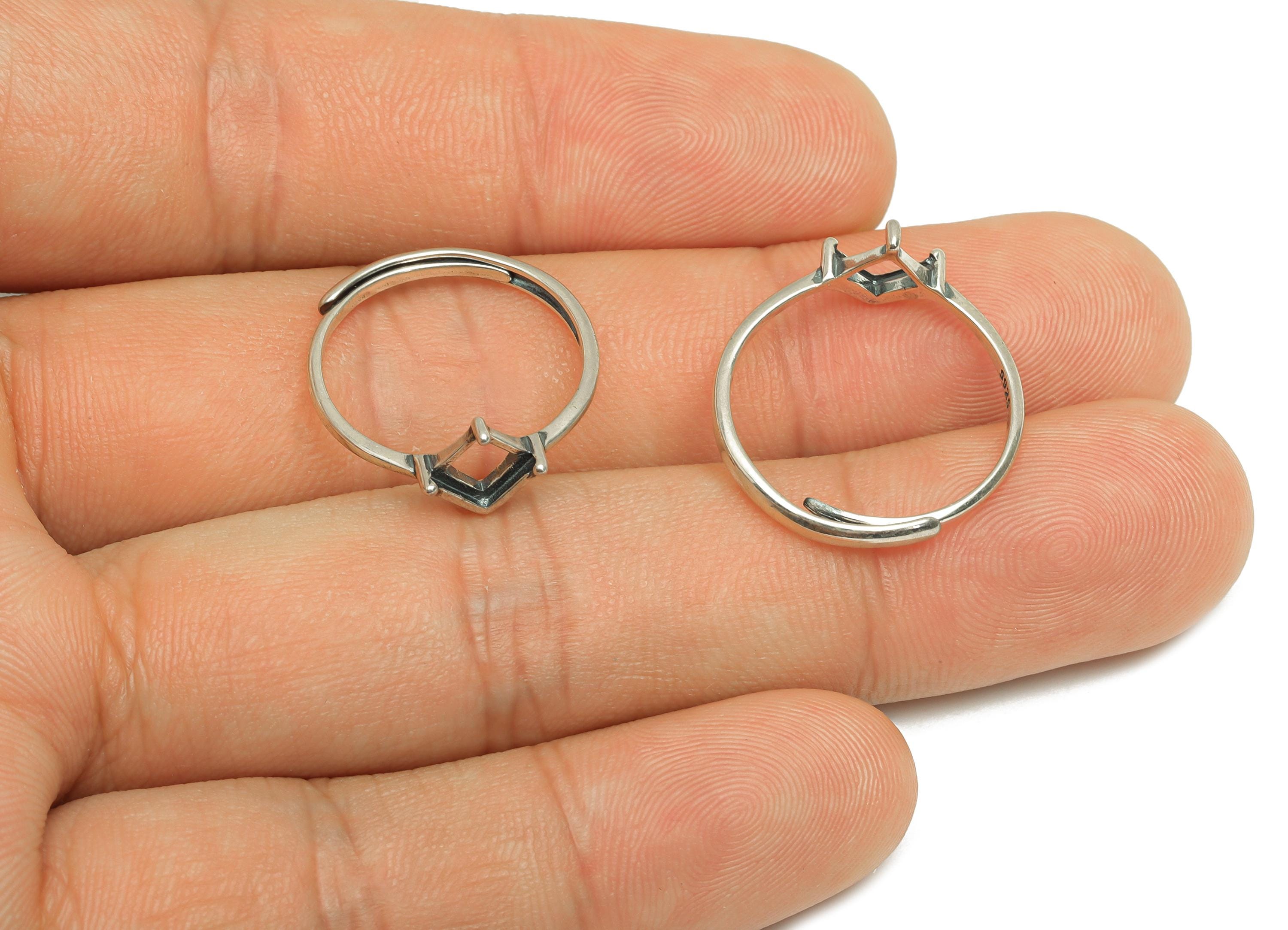 4mm Adjustable Square Ring Setting - Diamond Adjustable Ring - Hoop Rhombic Ring - For Jewelry - 925 Silver Sterling Silver - RGP7389 - DOMEDBAZAAR