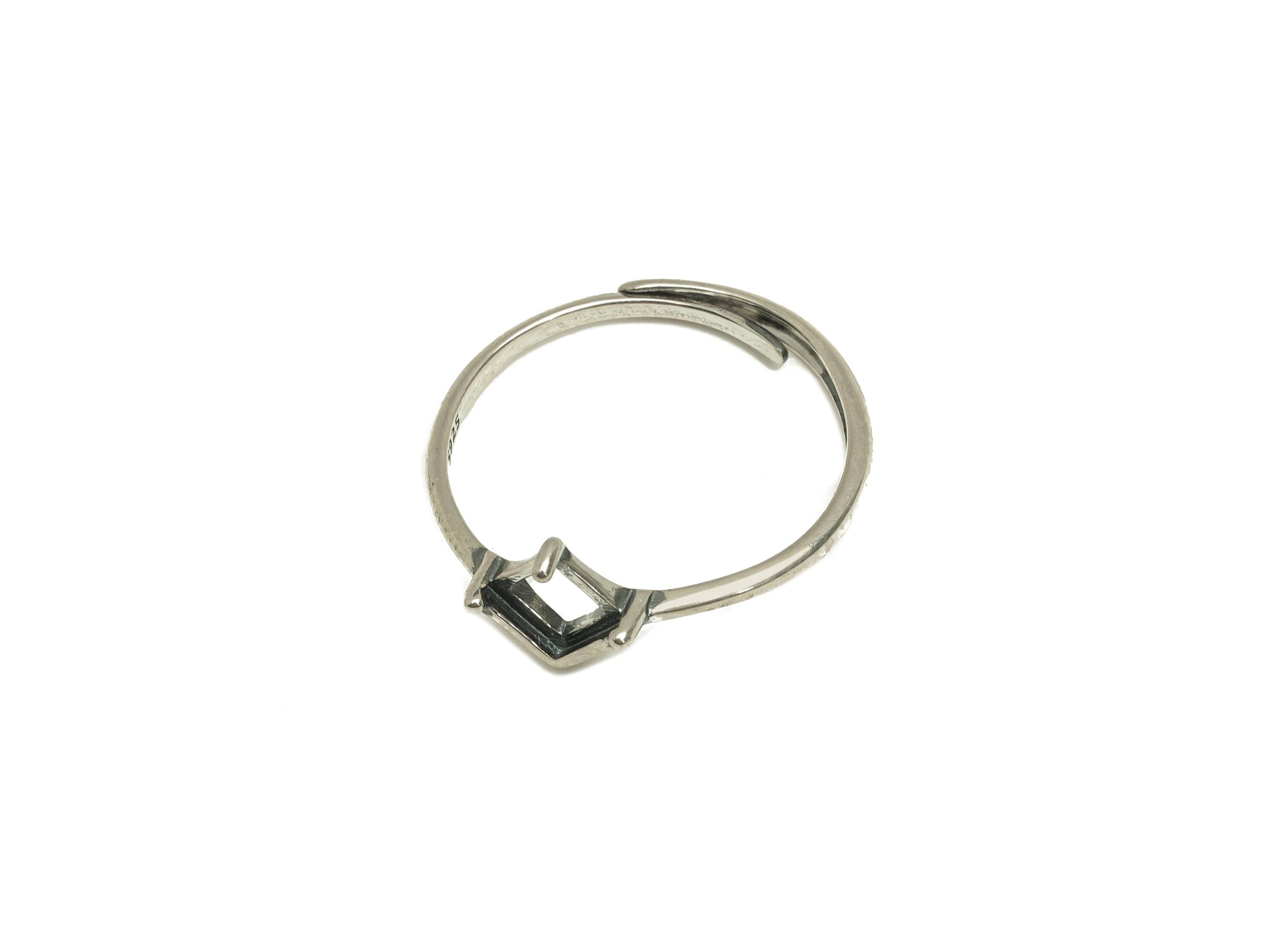 4mm Adjustable Square Ring Setting - Diamond Adjustable Ring - Hoop Rhombic Ring - For Jewelry - 925 Silver Sterling Silver - RGP7389 - DOMEDBAZAAR